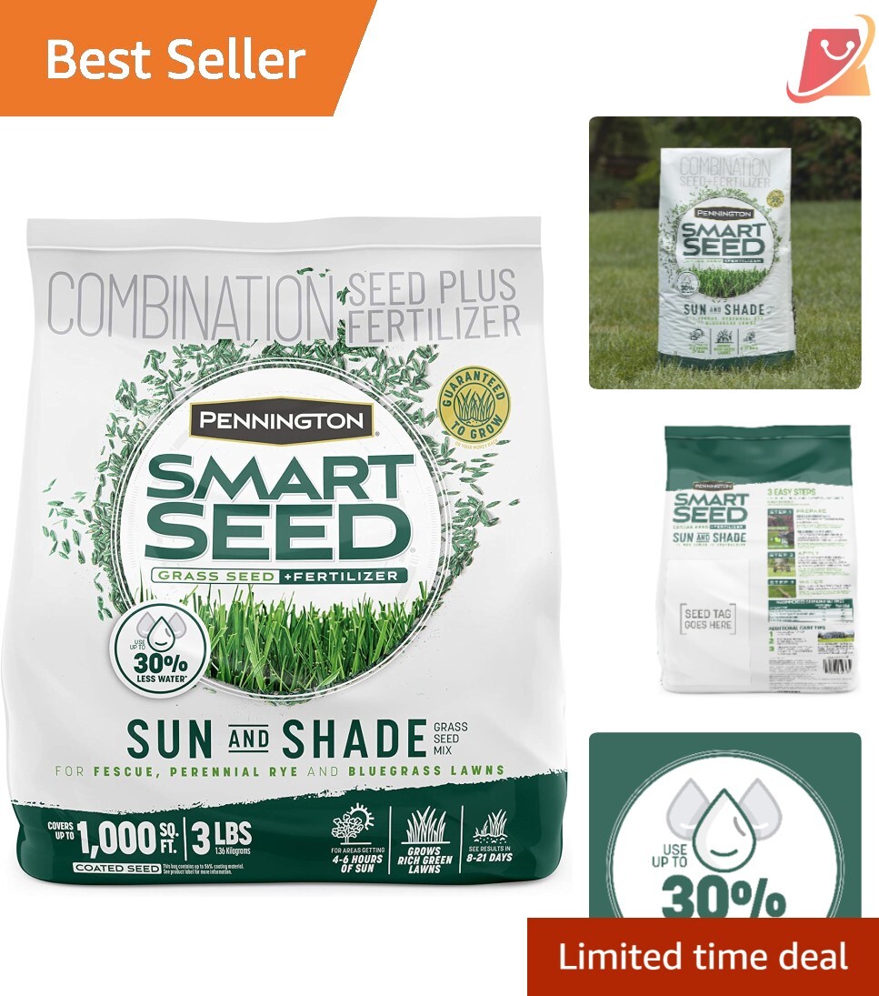 Grass Seed Mix 3 lb Tall Fescue Ryegrass Shade Sun Hybrid Lawn Fertilizer