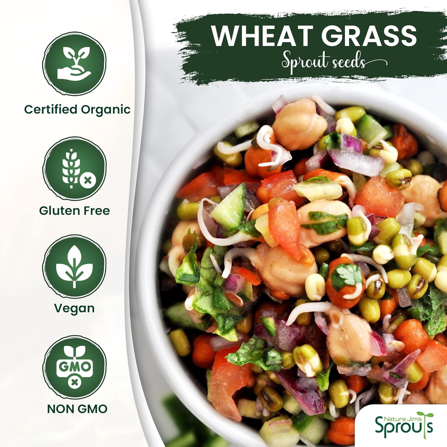 Nature Jims Sprouts Wheatgrass Seeds – 100% Organic Wheat Grass Seed for Sprouti