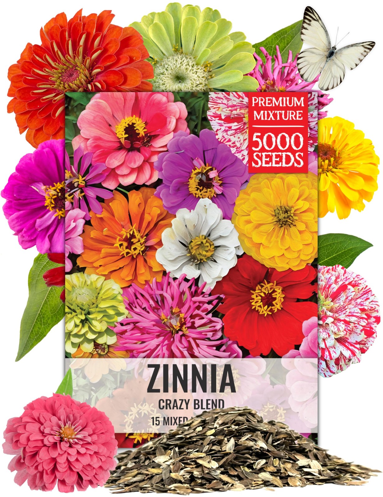 Crazy Zinnia Seeds 15+ Varieties Specialty Blend | 5,000+ Seeds Zinnia Elegan…