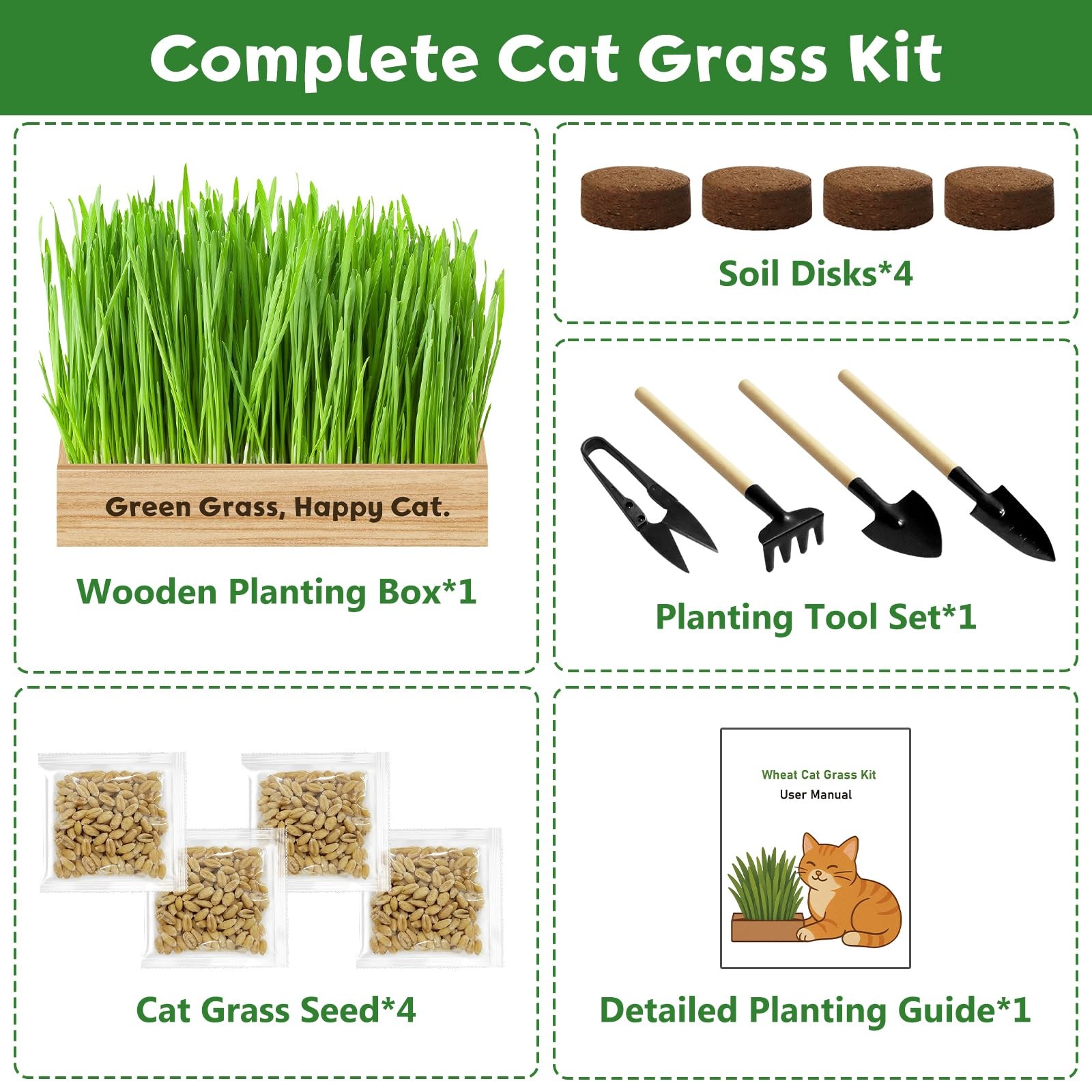 Cat Grass Kit for Indoor Cats – Non-GMO Seeds, Unique Gifts for Cat Lovers