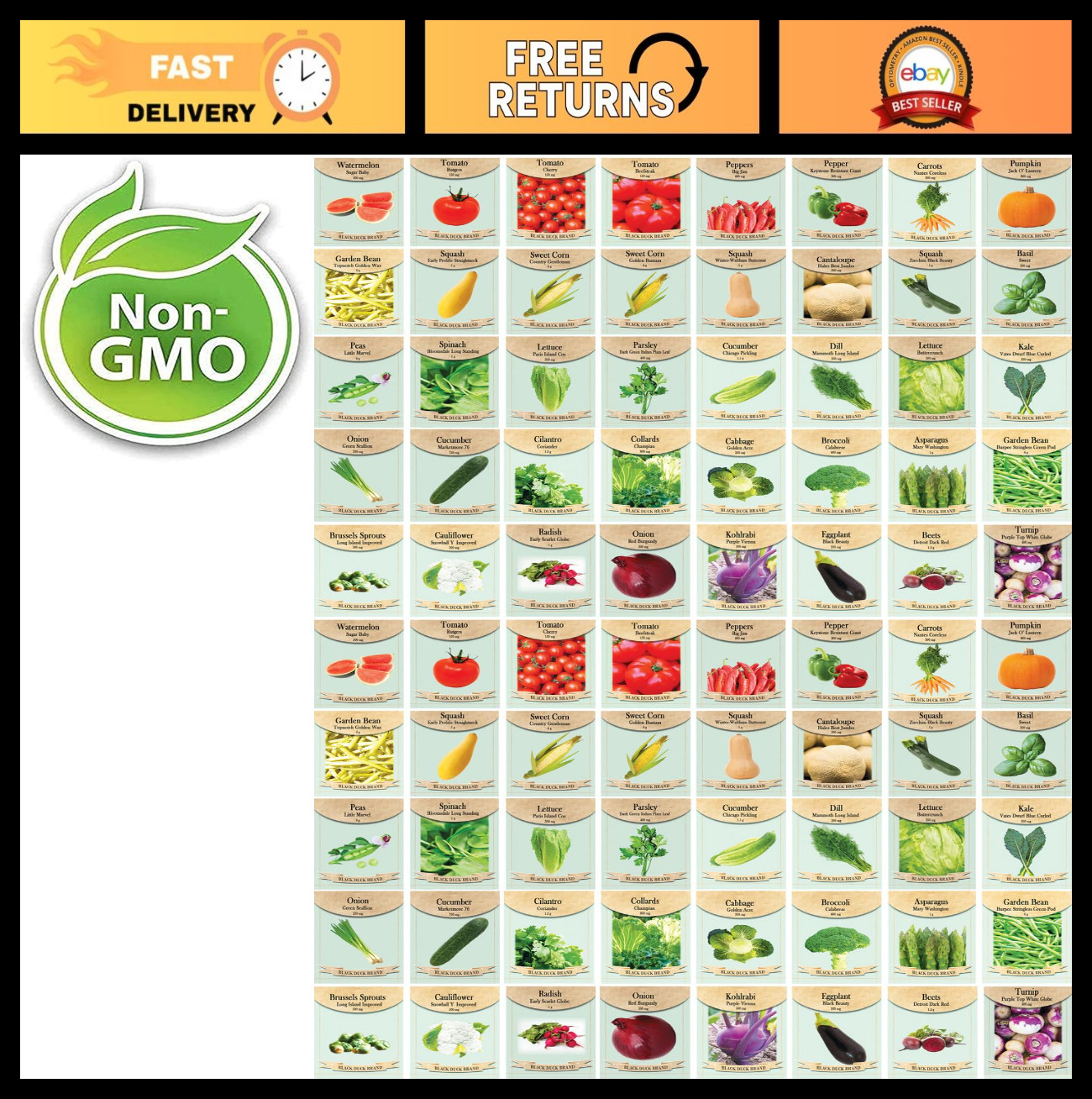 80 Non-GMO Vegetable & Herb Seeds – 30 Varieties for Garden Planting – High Germ