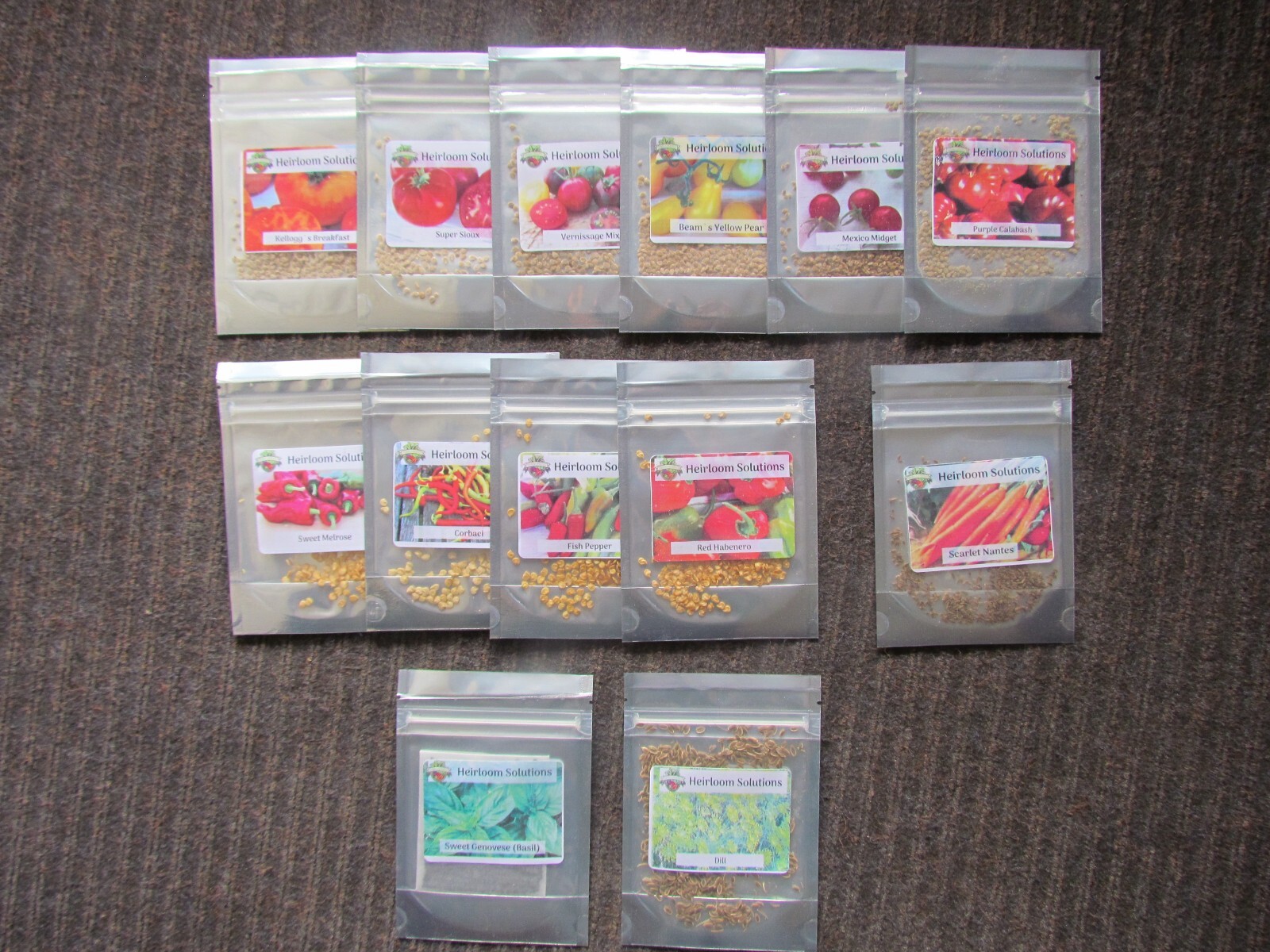 Lot of 13 Heirloom Solutions Seed Packets Tomatoes, Basil, Carrot, Pepper, Dill