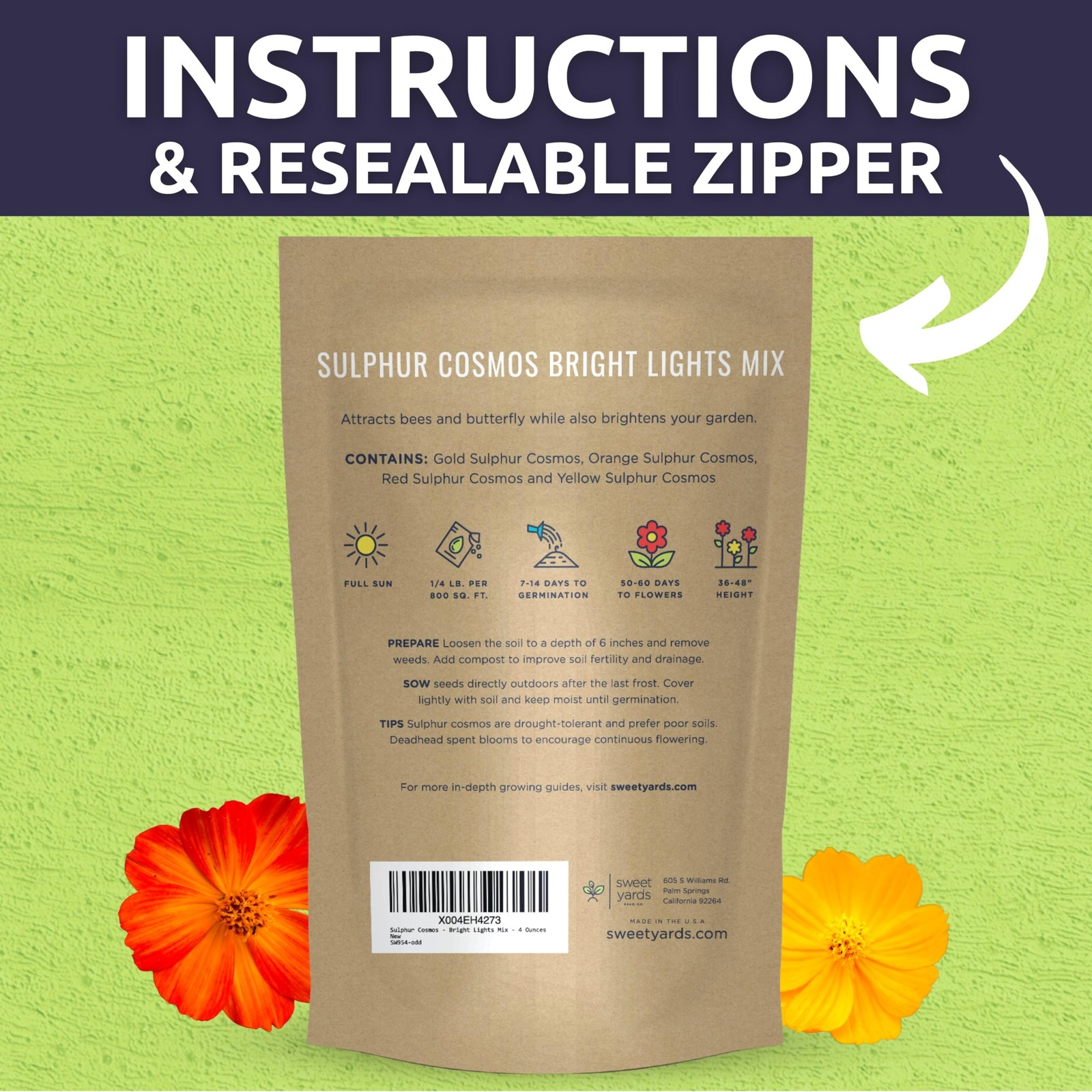 Sulphur Cosmos Bright Lights Mix Bulk 1/4 Pound Pouch 15,000 Flower Seeds …