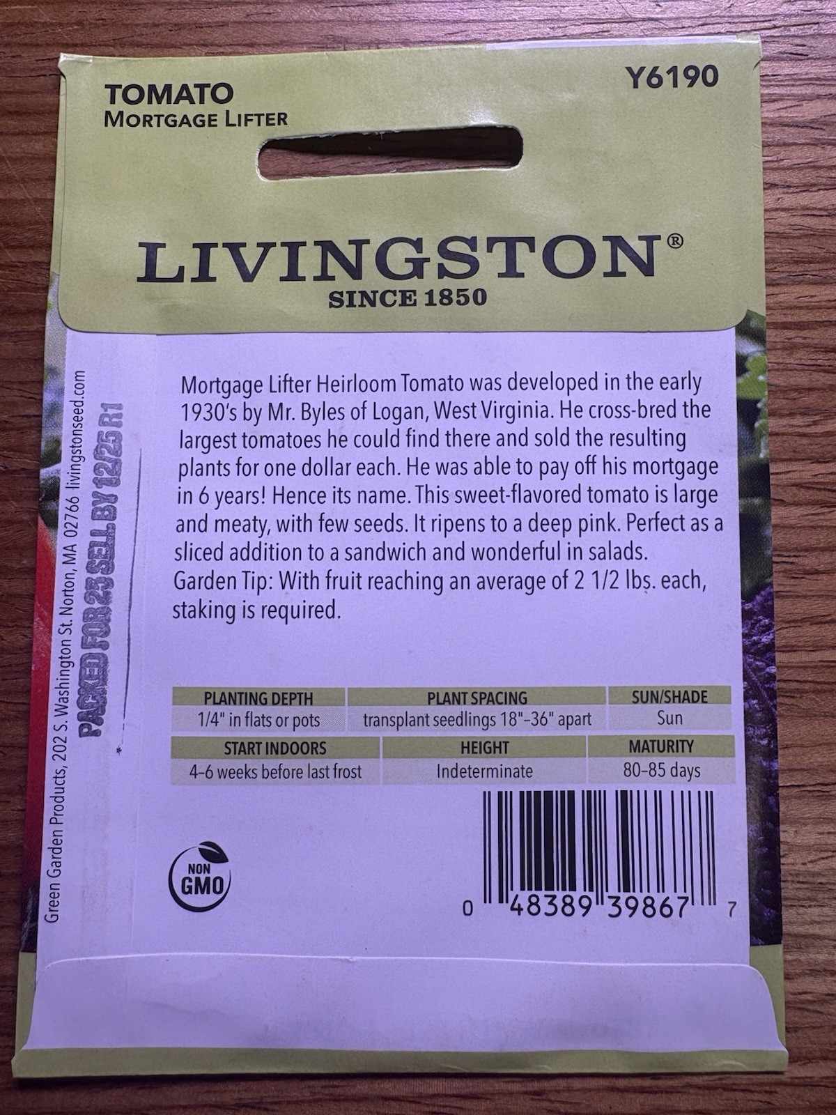Livingston Seed Company Tomato Mortgage Lifter Heirloom Non-GMO Vegetable Seeds