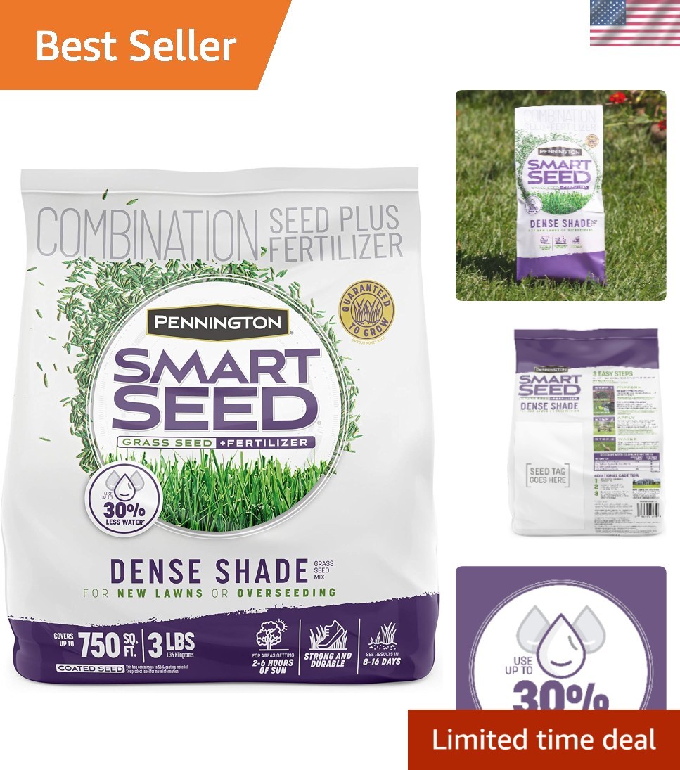 3 lb Pennington Smart Seed Dense Shade Mix, Fast-Growing Green Lawn Solution