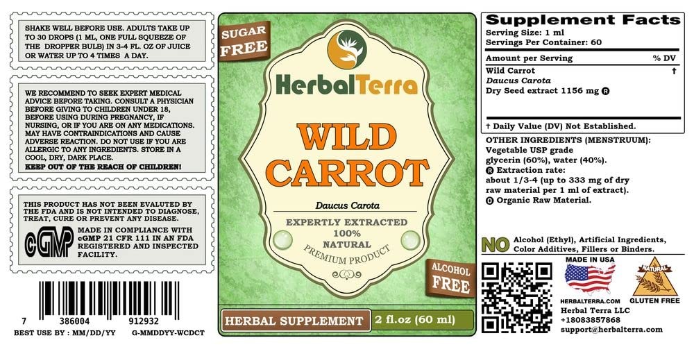 Wild Carrot Glycerite 2 oz AlcoholFree Extract for Vision and Circulation