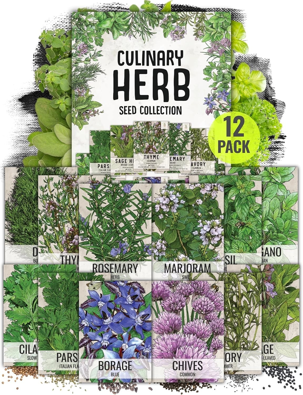 Grow Your Own Herb Garden: 12 Pack Heirloom Herb Seeds for Indoors & Outdoors