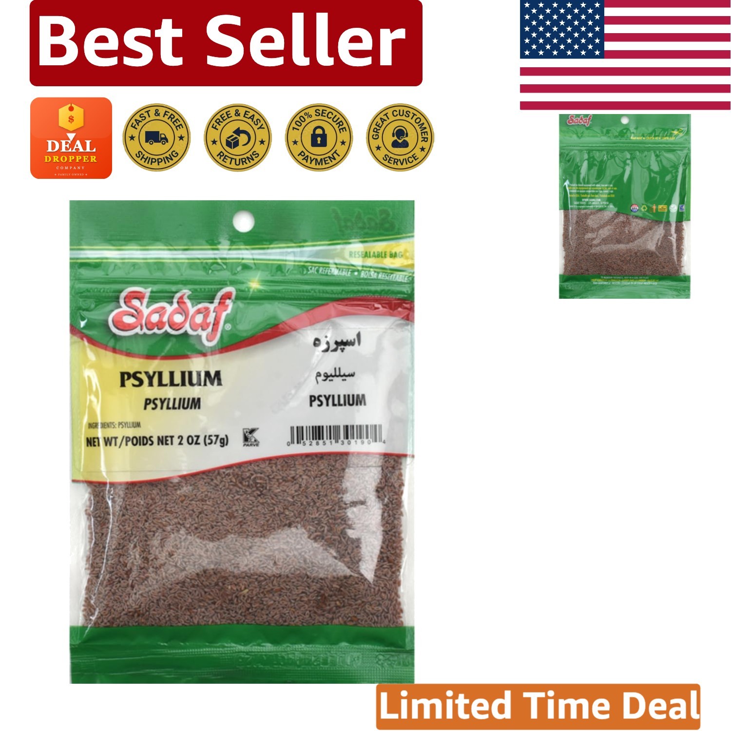 Kosher & Vegetarian Psyllium Seeds – Natural Fiber Boost in 2 oz Resealable Bag