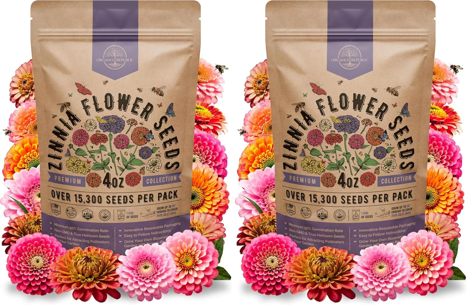 Zinnia Seeds Pack 4 Oz – over 15,300 Non-Gmo Heirloom Zinnia Seeds for Planting,