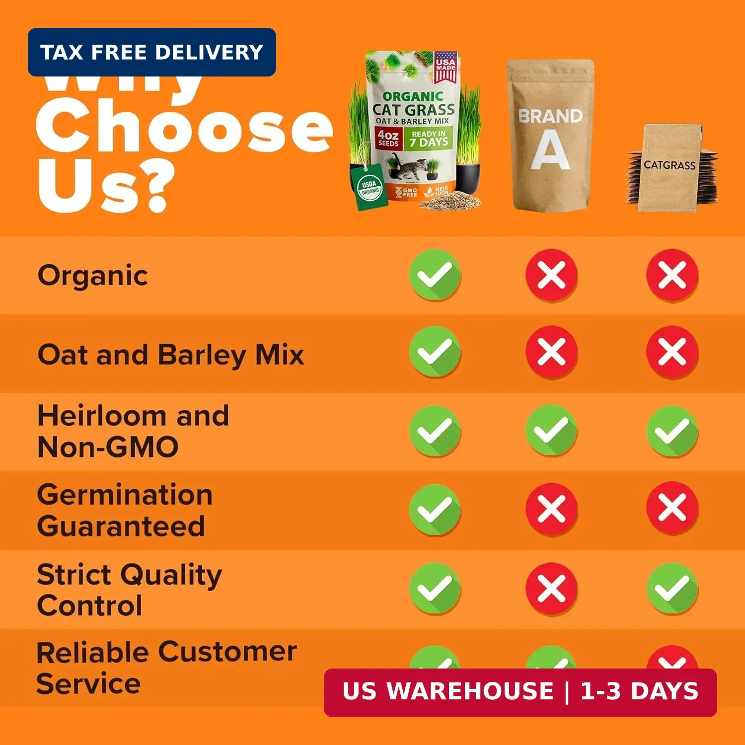 HOME GROWN Organic Cat-Grass Seed Mix (Oat & Barley) – 4 oz – Easy Indoor Plante