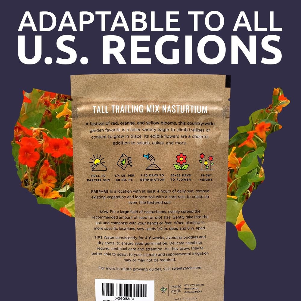 Mixed Colors Nasturtium Seeds, Bulk 1/4 Pound Bag, Over 900 Non-GMO Seeds