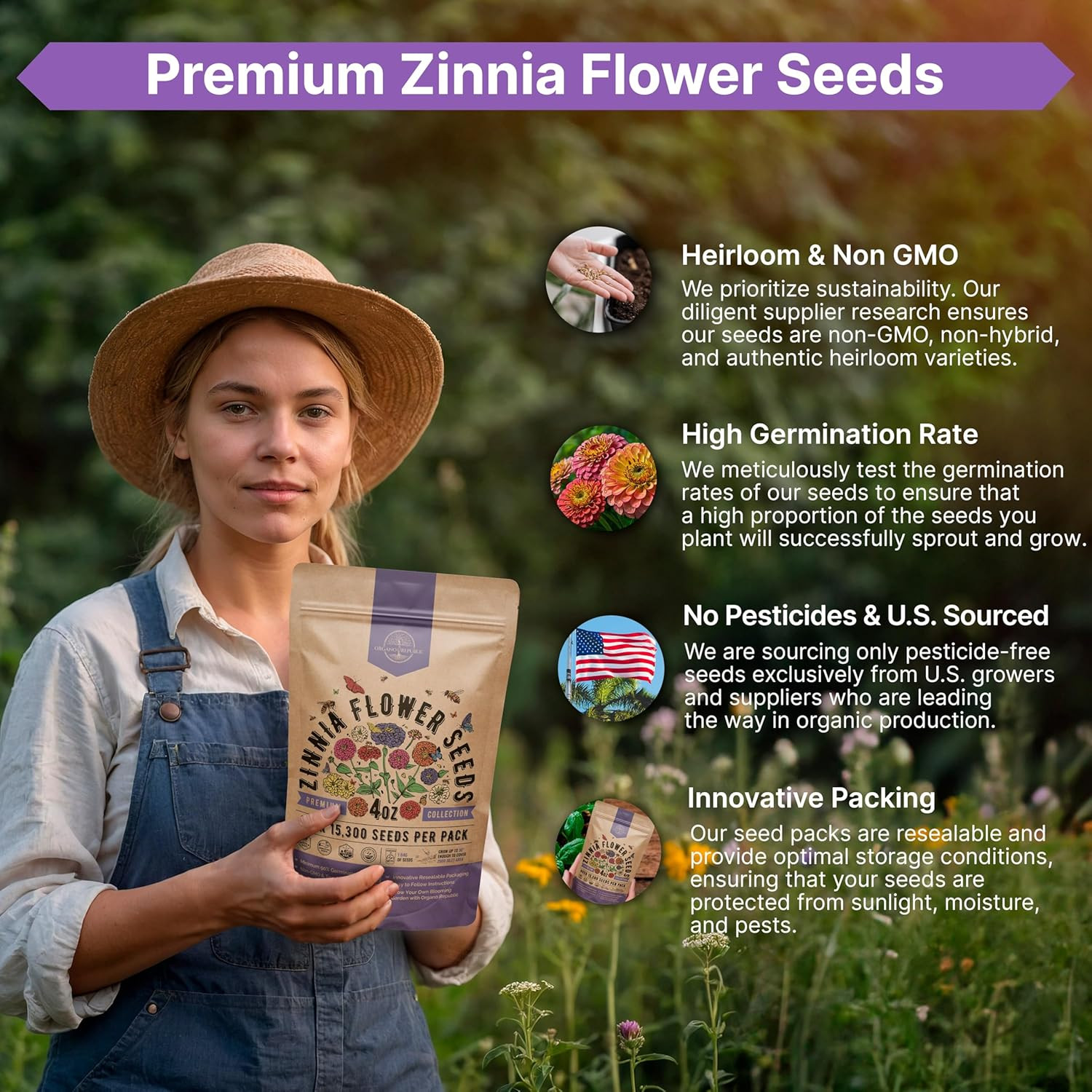 Zinnia Seeds Pack 4 Oz – over 15,300 Non-Gmo Heirloom Zinnia Seeds for Planting,