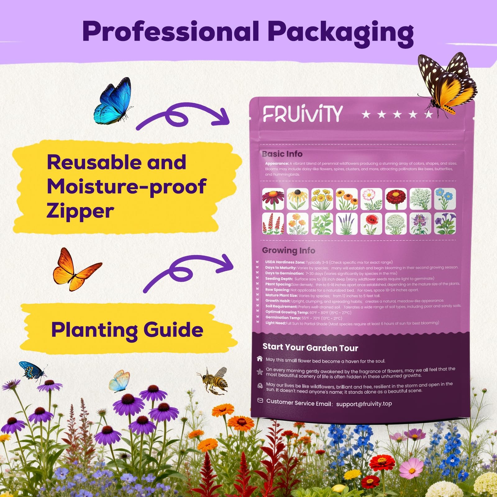 200,000+ Wildflower Seeds Bulk 4oz – 16 Varieties Perennial & Annual Mix, Att…