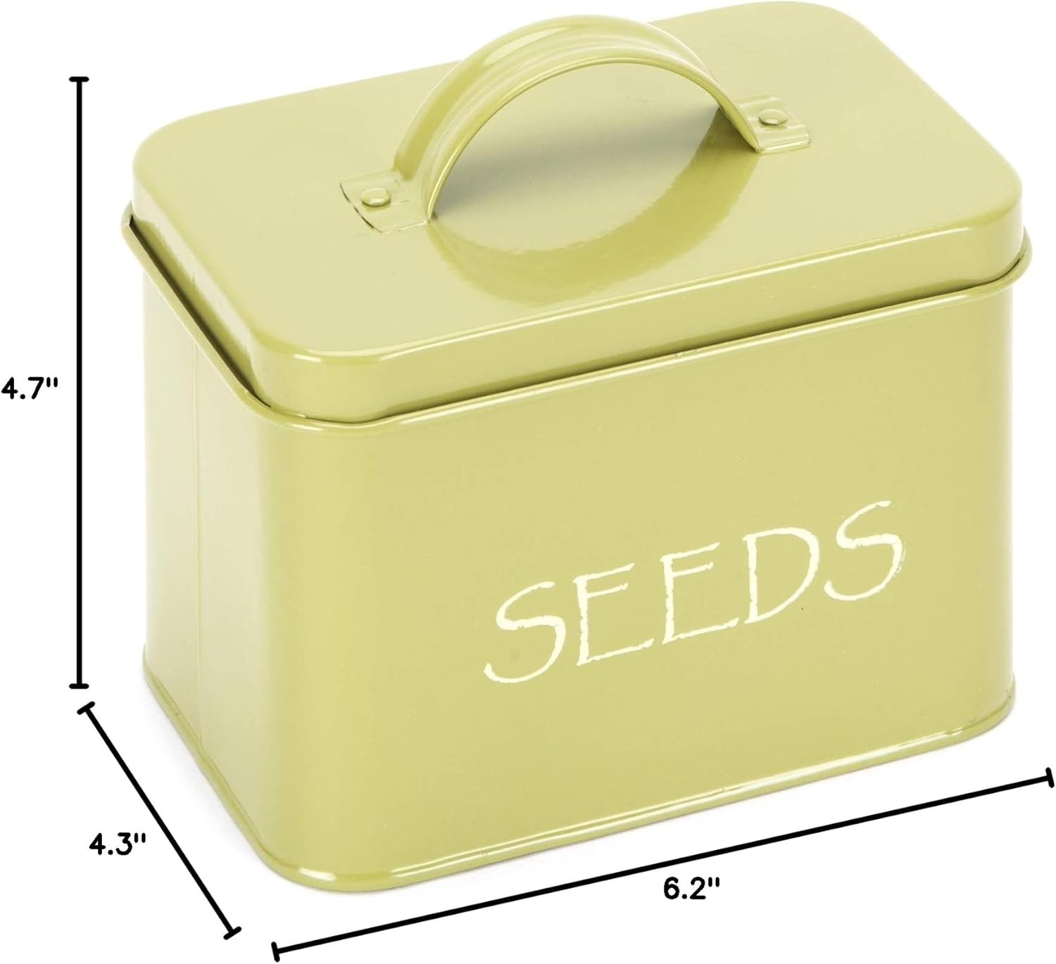 Steel Seed Storage Box Organiser in Green. Compact Seed Packet Container
