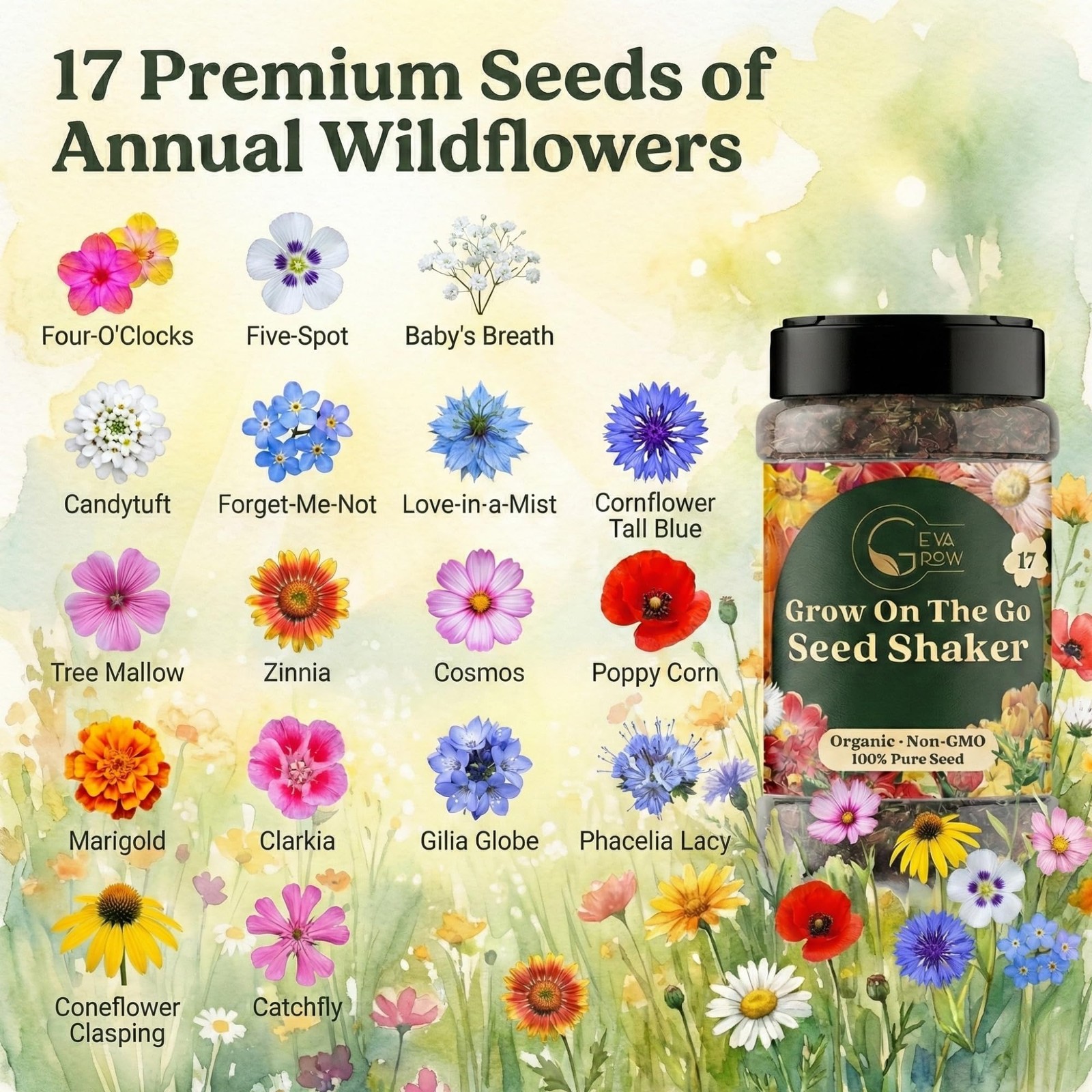 Annual Wildflower Seed Mix 2 Ounce Shaker for Vibrant Gardens