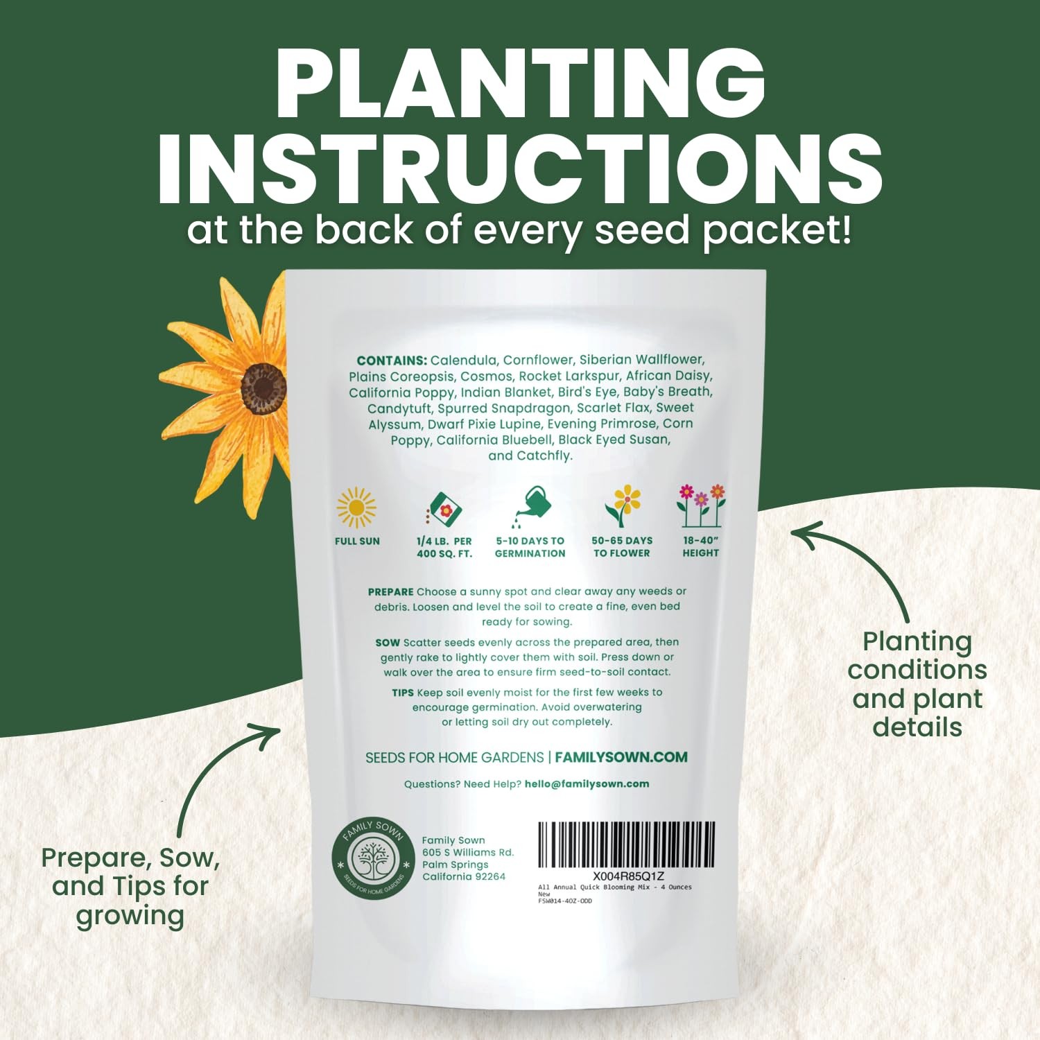 Quick Blooming Wildflower Mix 67,000 Seeds in 4 Ounce Packet for Planting
