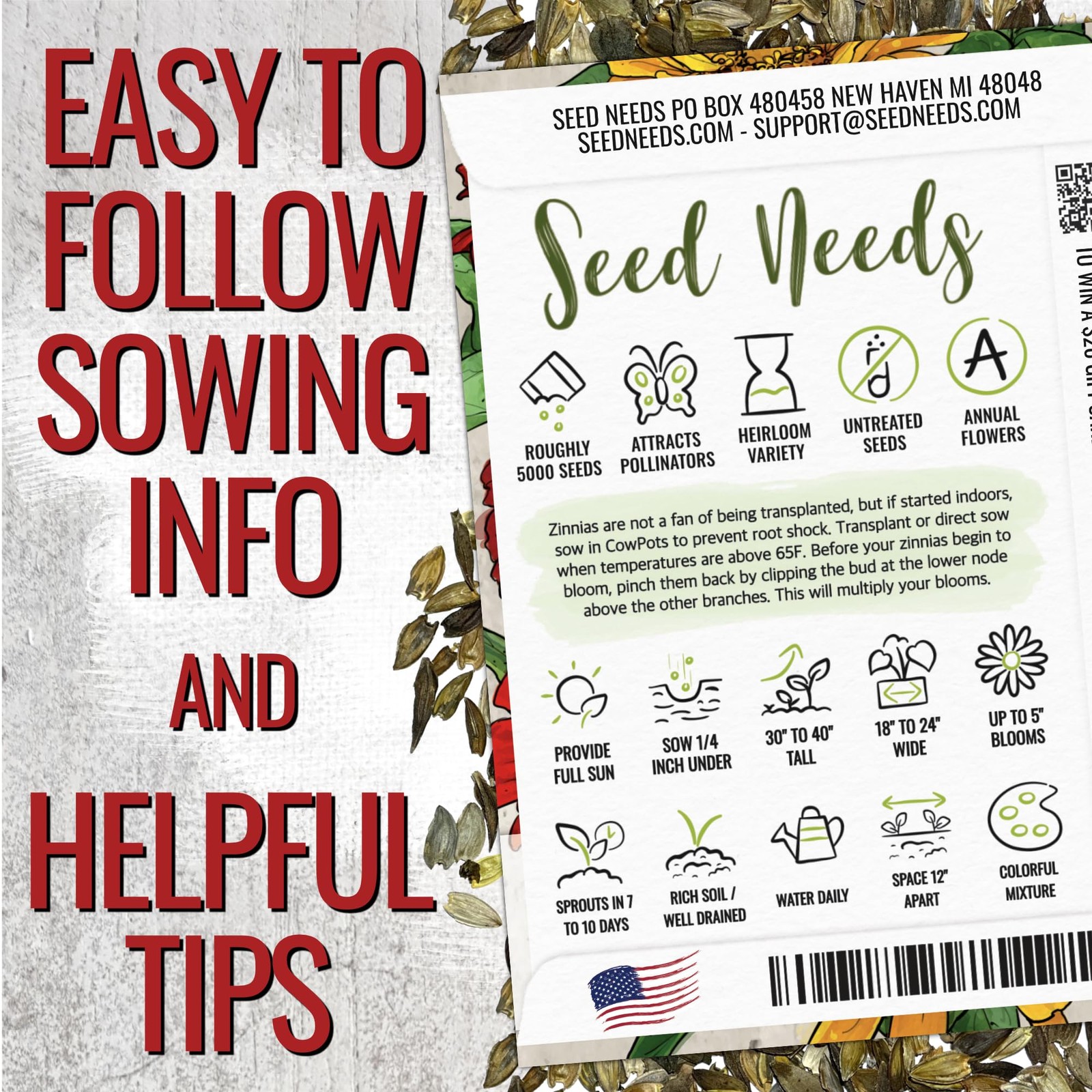 Seed Needs Zinnia Seeds California Giants Variety | 5,000+ Heirloom Mixed