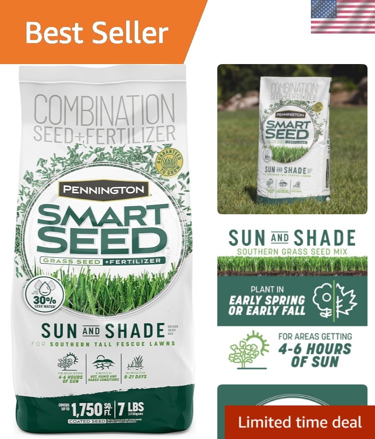 Smart Seed Sun and Shade Tall Fescue Grass Seed Mix for Southern Lawns 7 lb