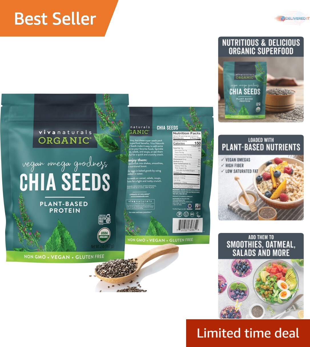 Organic Chia Seeds 2 LBs – Nutrient-Dense Omega-3 Superfood for Healthy Living