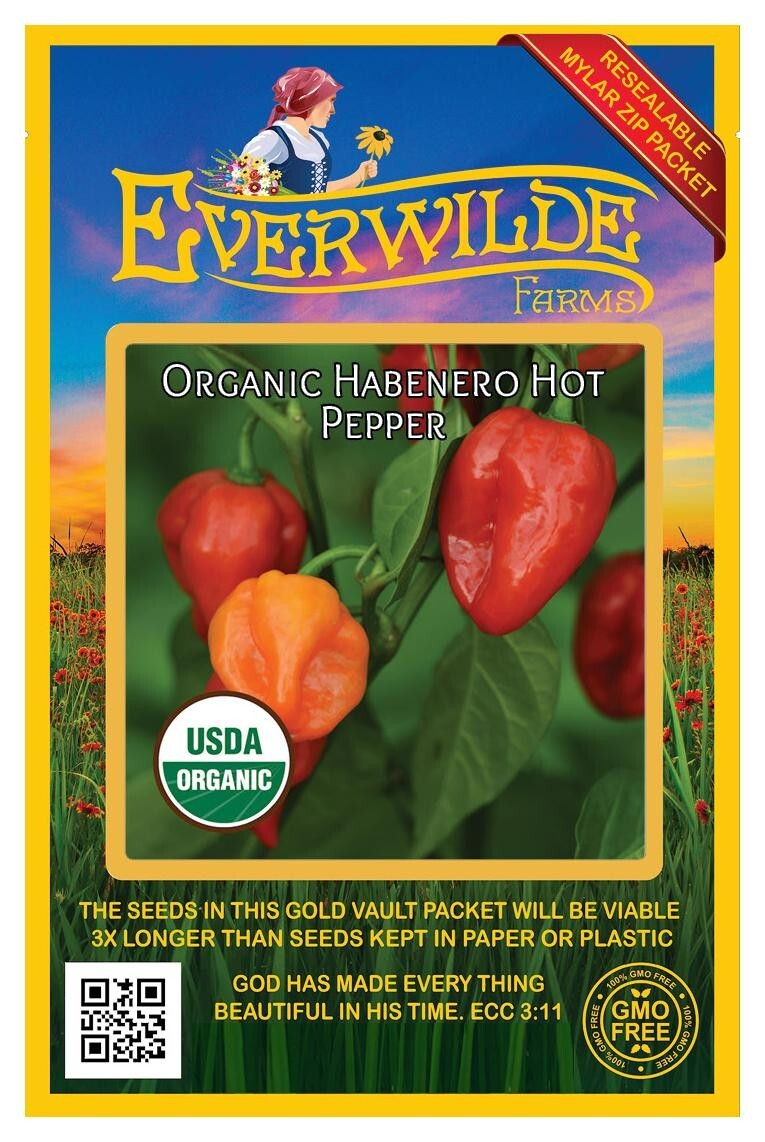 12 Organic Habenero Hot Pepper Seeds – Everwilde Farms Mylar Seed Packet