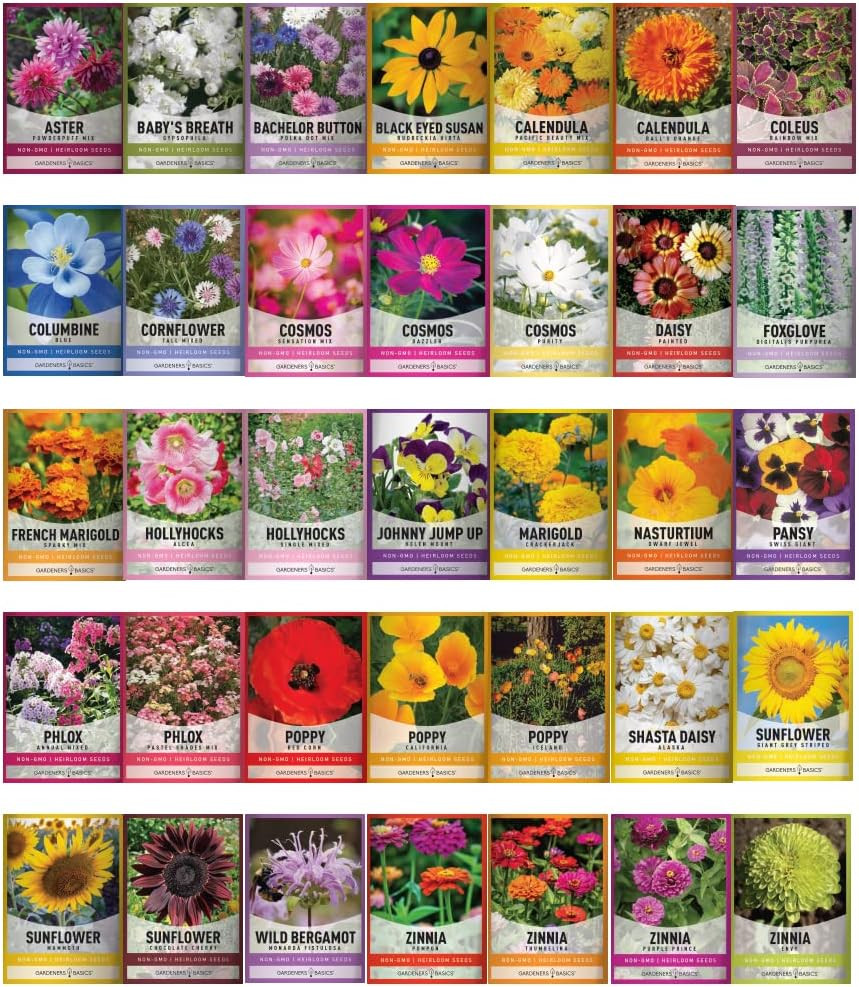 , Flower Seeds Packets for Planting 35 Individual Varieties Perennial, Annual, W
