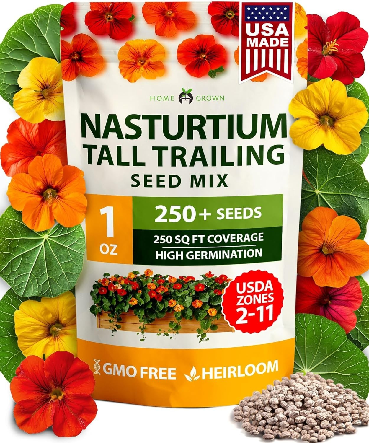 Vibrant 250+ Nasturtium Seeds – Low-Maintenance Edible Flowers for All Seasons