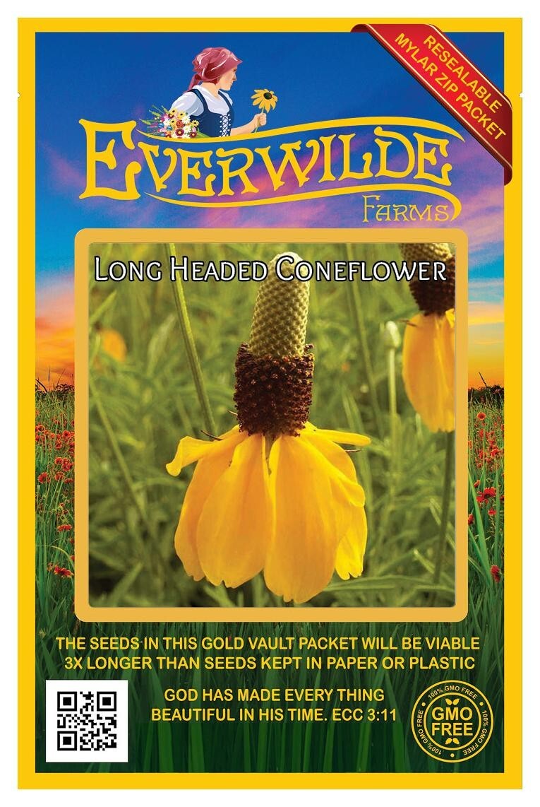 2000 Long Headed Coneflower Wildflower Seeds – Everwilde Farms Mylar Seed Packet