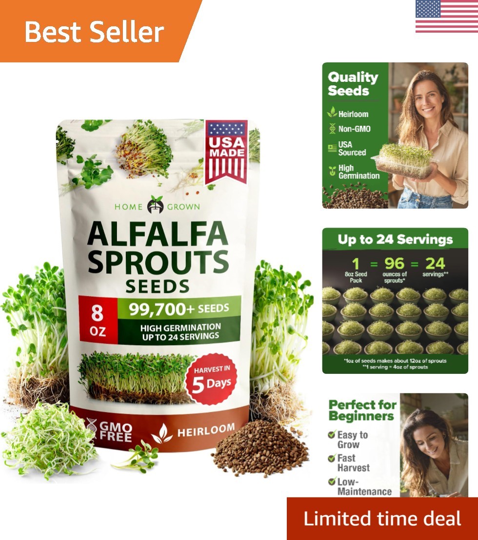 Nutrient-Packed Alfalfa Seeds – 8 oz Non-GMO Microgreens for Indoor Garden Bliss