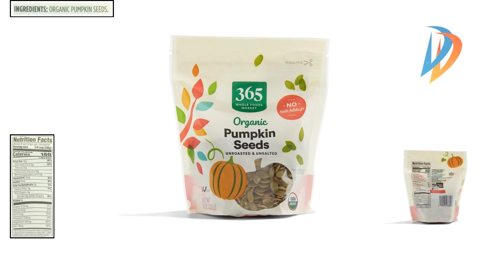 Resealable Bag of 8 Ounce Organic Pumpkin Seeds – Perfect for Snacking & Baking