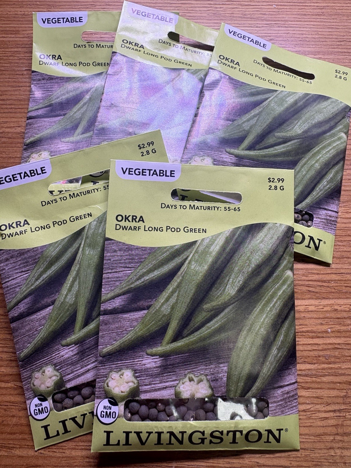 5 PACK BUNDLE Livingston Seed Company Dwarf Long Pod Okra NonGMO Vegetable Seeds