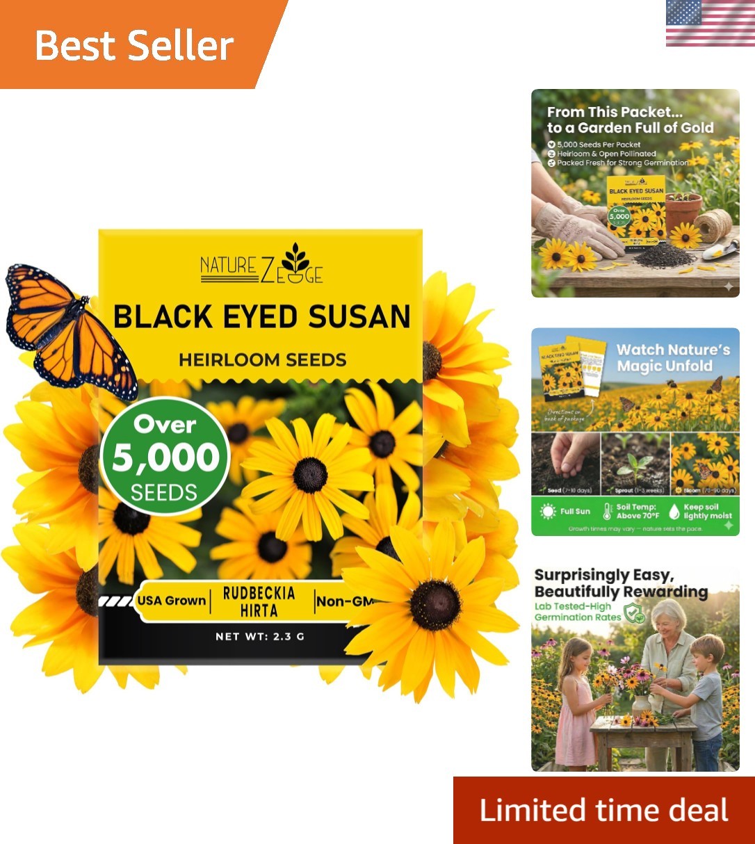 Abundant 5000 Count Black Eyed Susan Seeds – Attract Pollinators to Your Garden