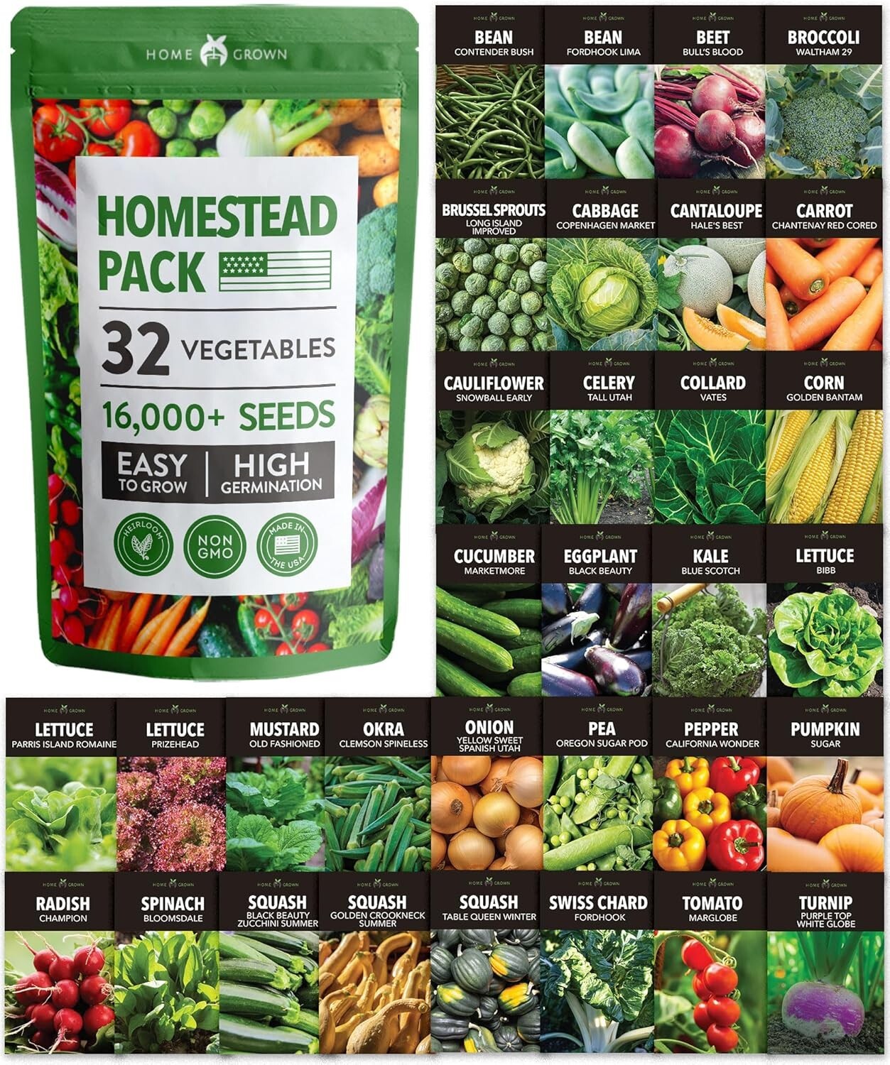 Vegetable Seeds Heirloom Non-GMO Garden Pack 16,000+ for Home Survival