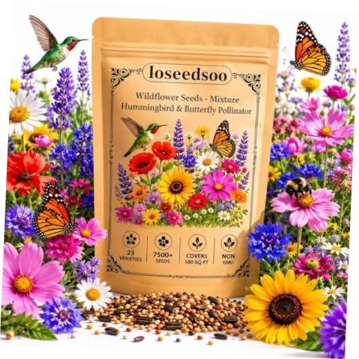 Wildflower Seeds Mix – 7500+ Non-GMO Flower Seeds for Planting, 23 Annual &