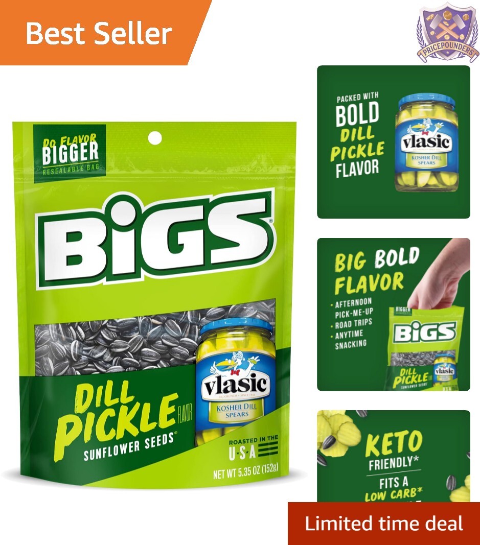 Vlasic Dill Pickle Sunflower Seeds – Fire-Roasted Keto Snack in Resealable Bags