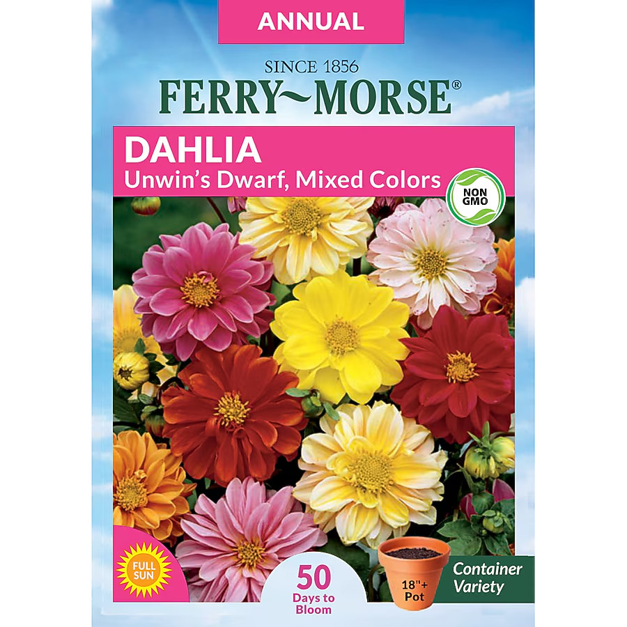 Ferry Morse Dahlia Unwin’s Dwarf Mixed Color Flower Seeds Seed Packet Annual