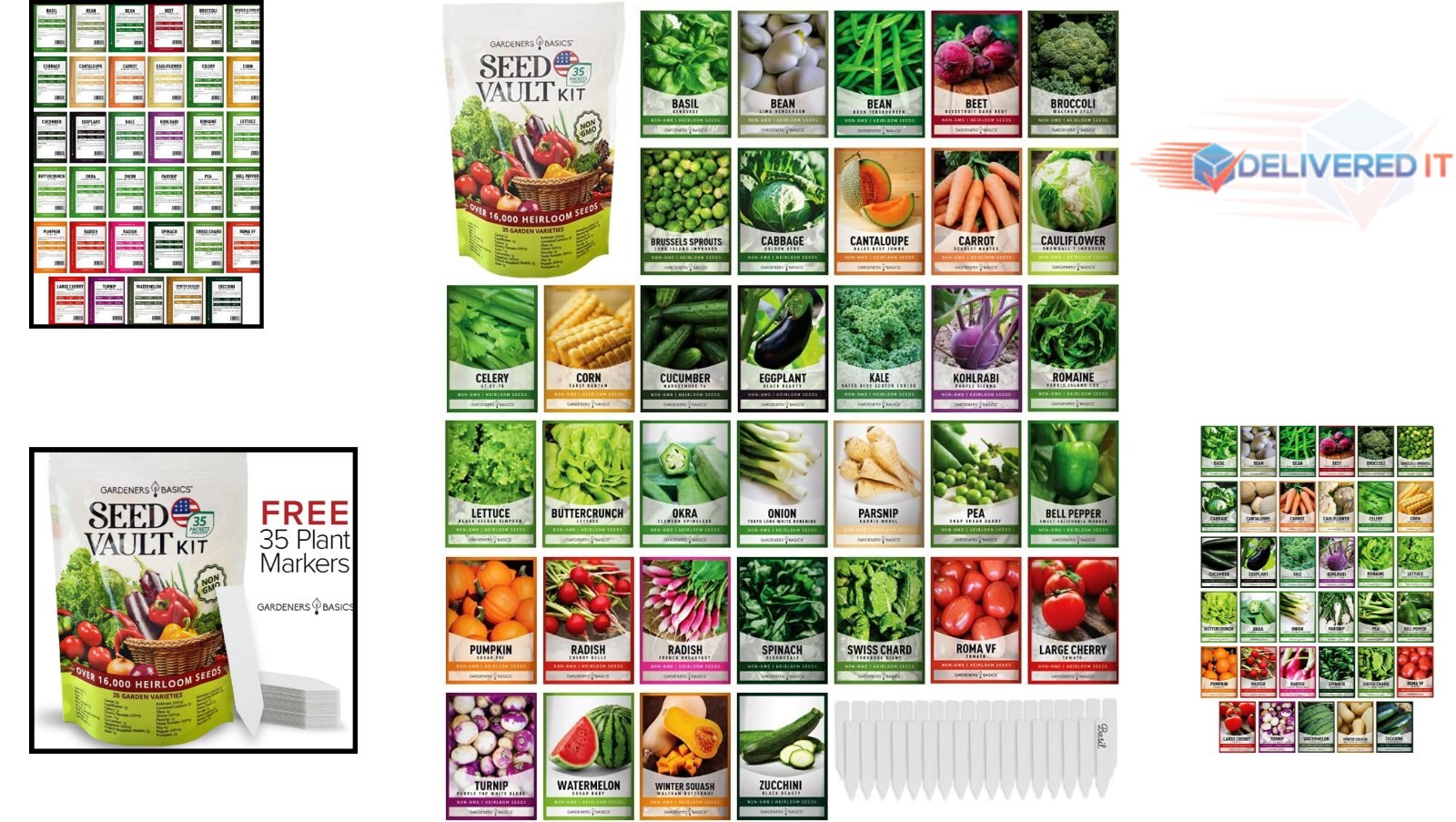 Gardening Gift Set: 35 Heirloom Seeds & Markers, Non-GMO Survival Vegetable Pack