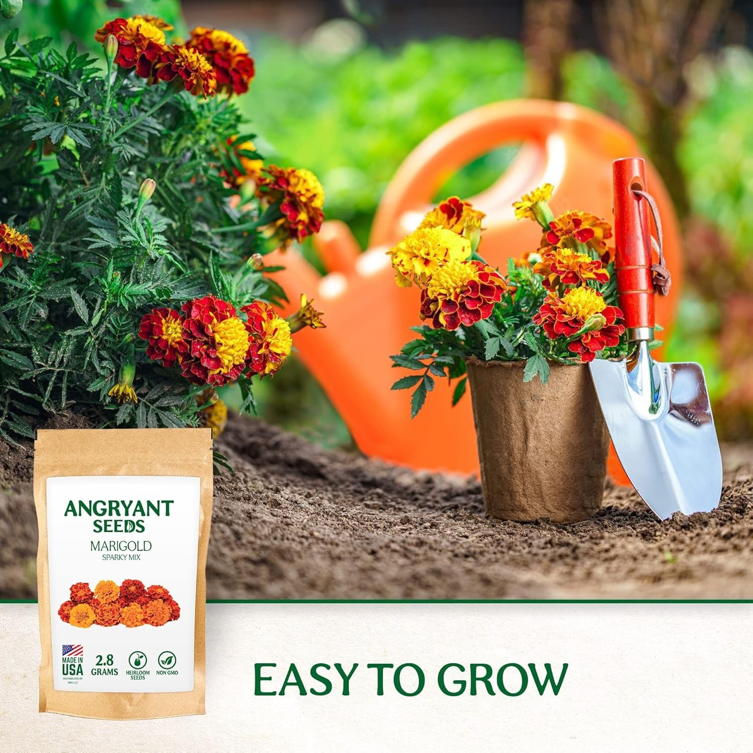 Marigold Sparky Mix Seeds – 999+ Heirloom Non-GMO Flower Seeds for -Round Blooms