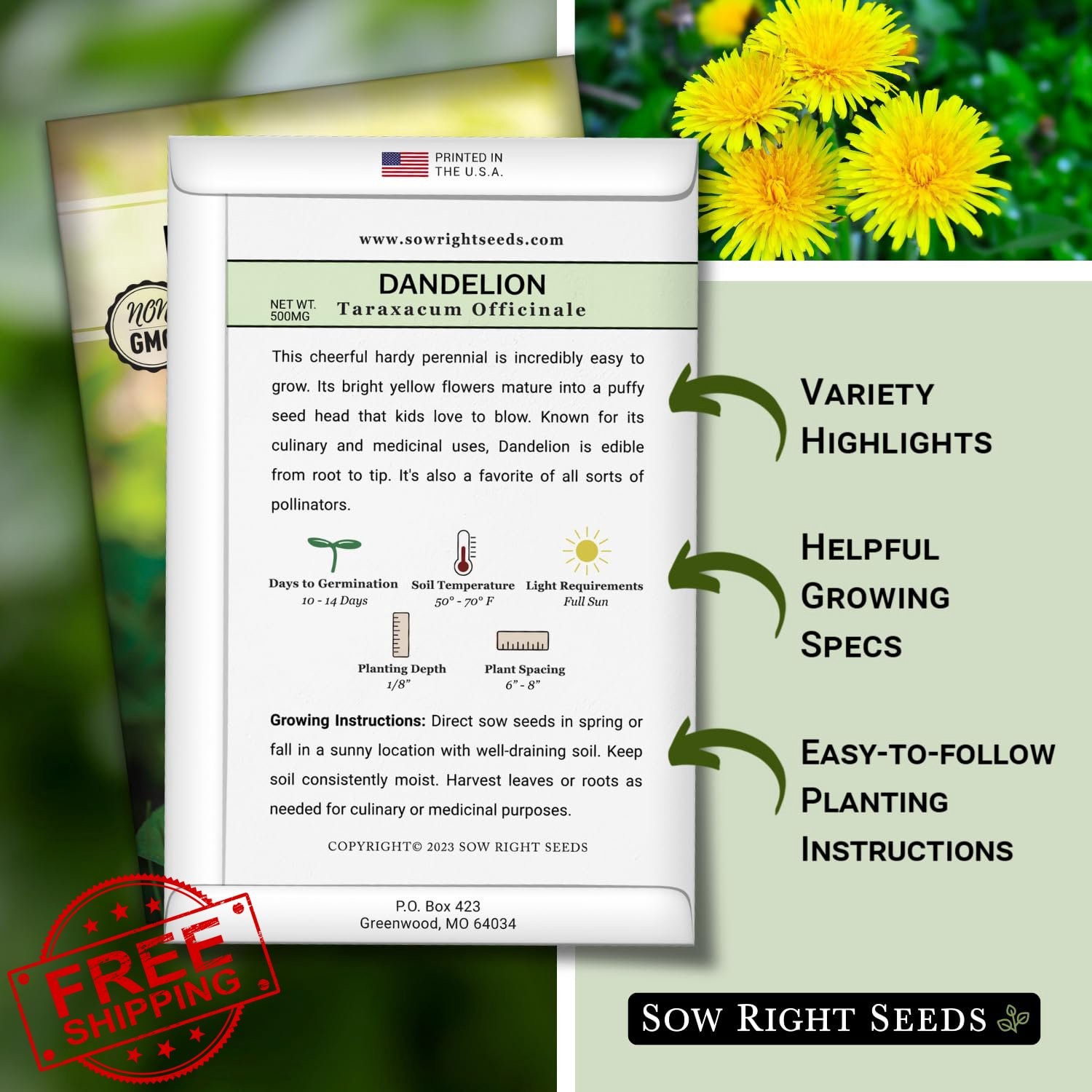 Sow Right Seeds Dandelion Seeds Packet 4