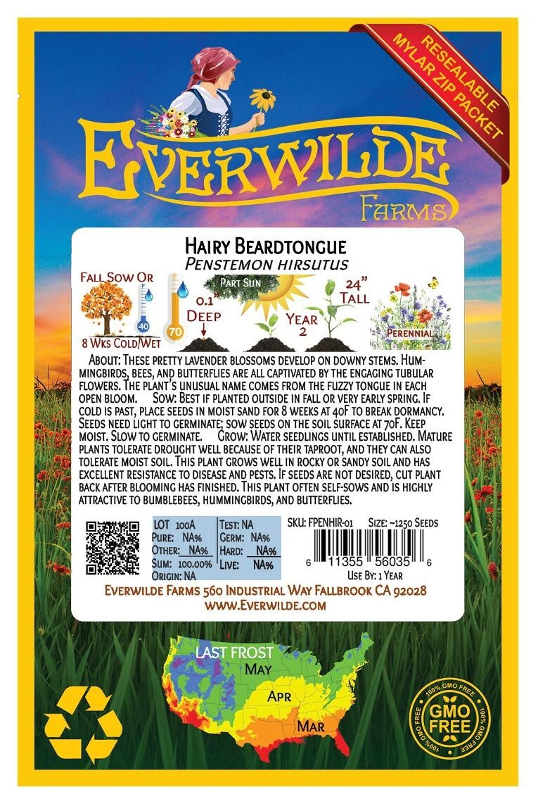 1250 Hairy Beardtongue Wildflower Seeds – Everwilde Farms Mylar Seed Packet