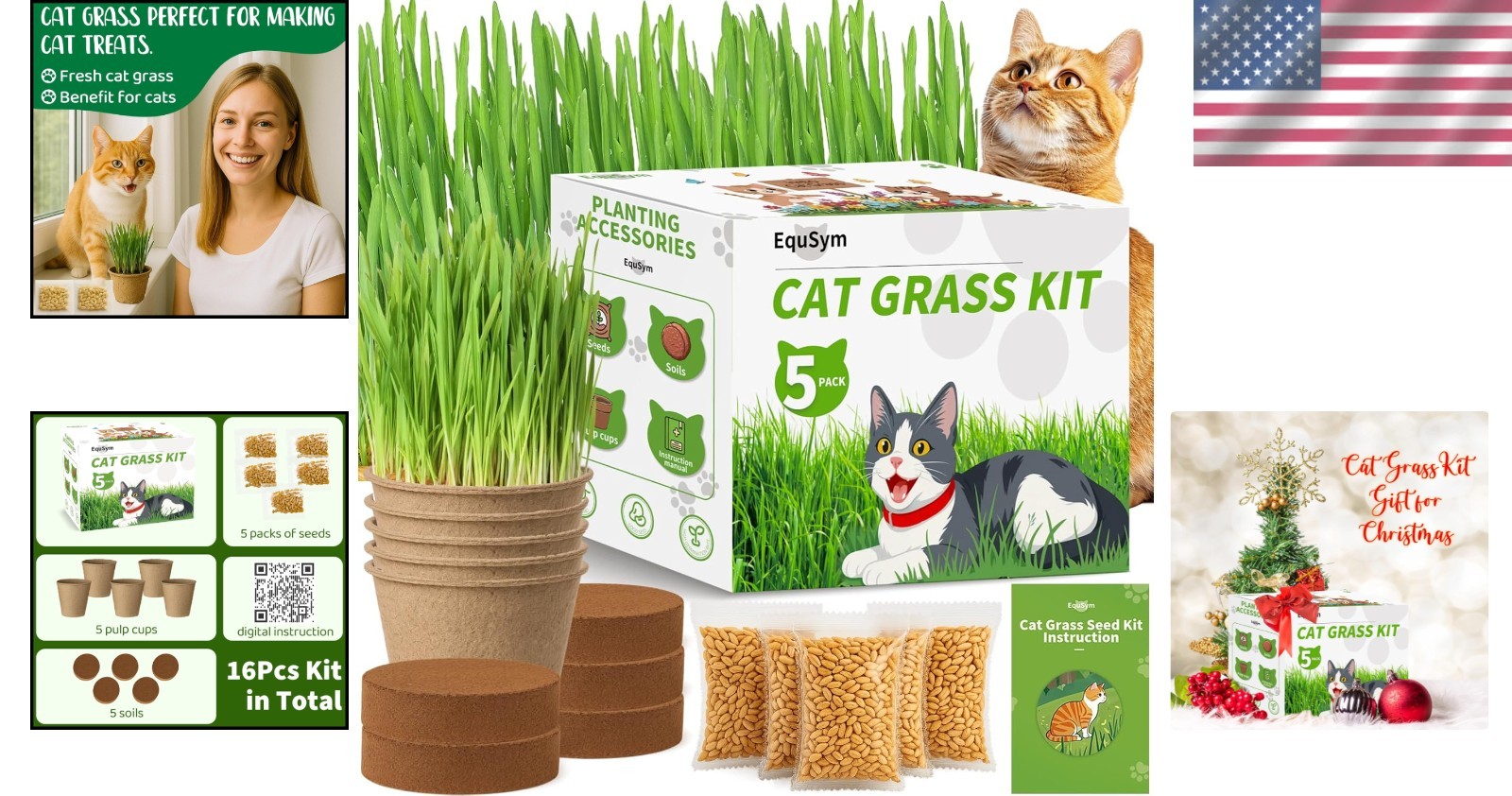 Beginner-Friendly Cat Grass Growing Kit – 5 Non-GMO Seed Packs for Happy Cats