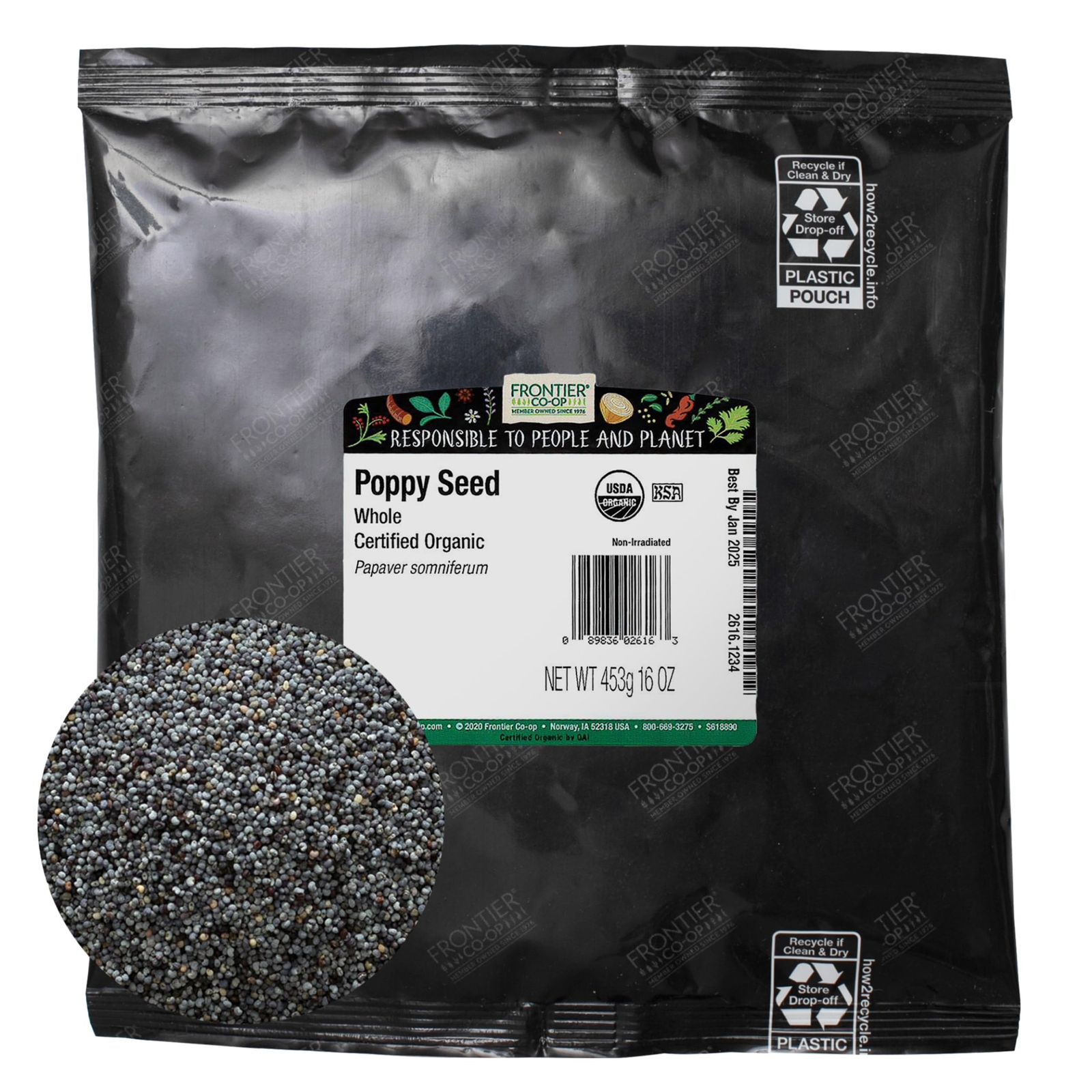 Frontier Co op Organic Poppy Seeds 1 lb Whole Bulk Kosher Culinary Ingredient