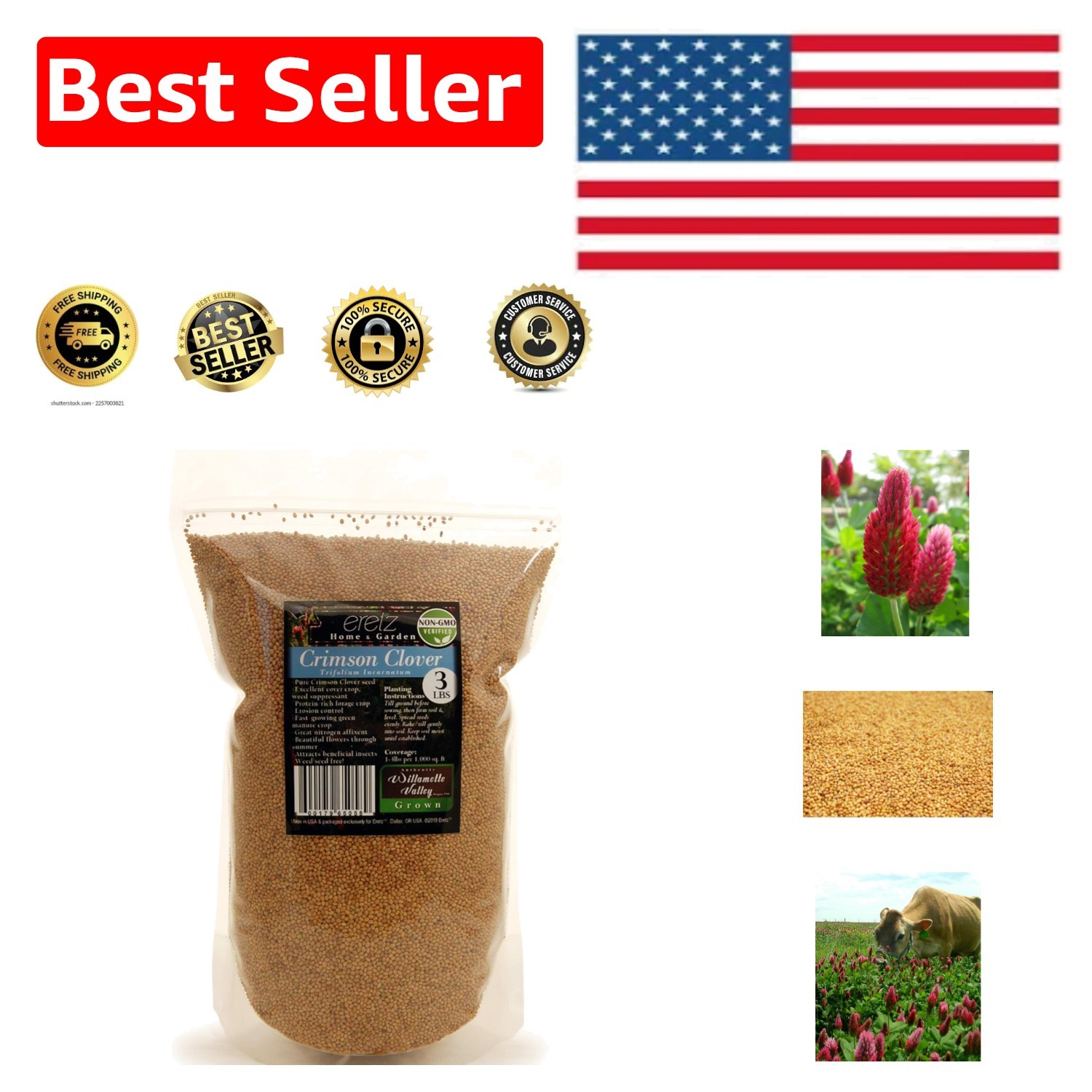 Crimson Clover Seed 3lb – Pure Non-GMO, Excellent for Pollinators & Soil Health