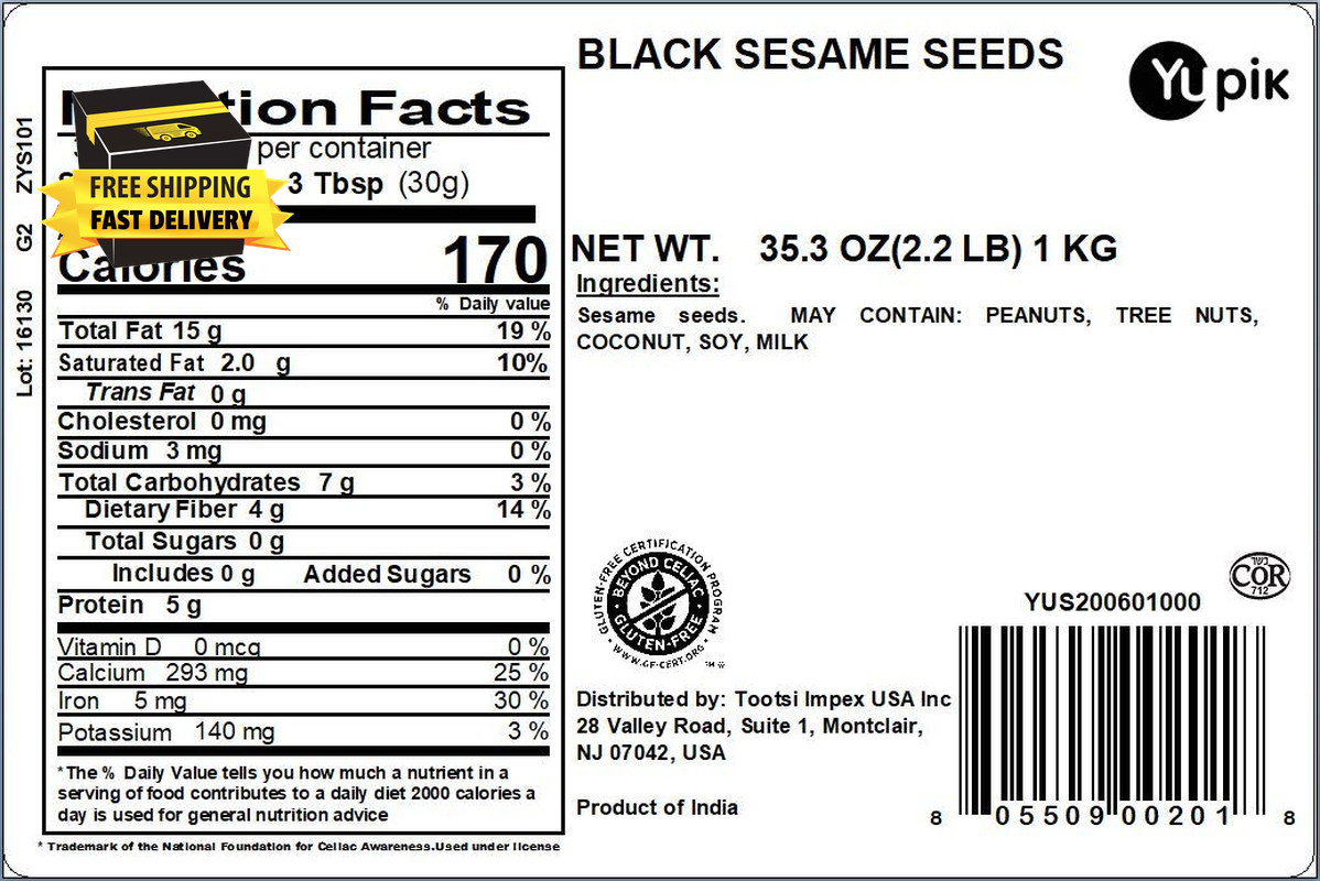Raw Black Sesame Seeds, 2.2 Lb (35.2 Oz), Gluten-Free, Kosher, Vegan, Natural Bl