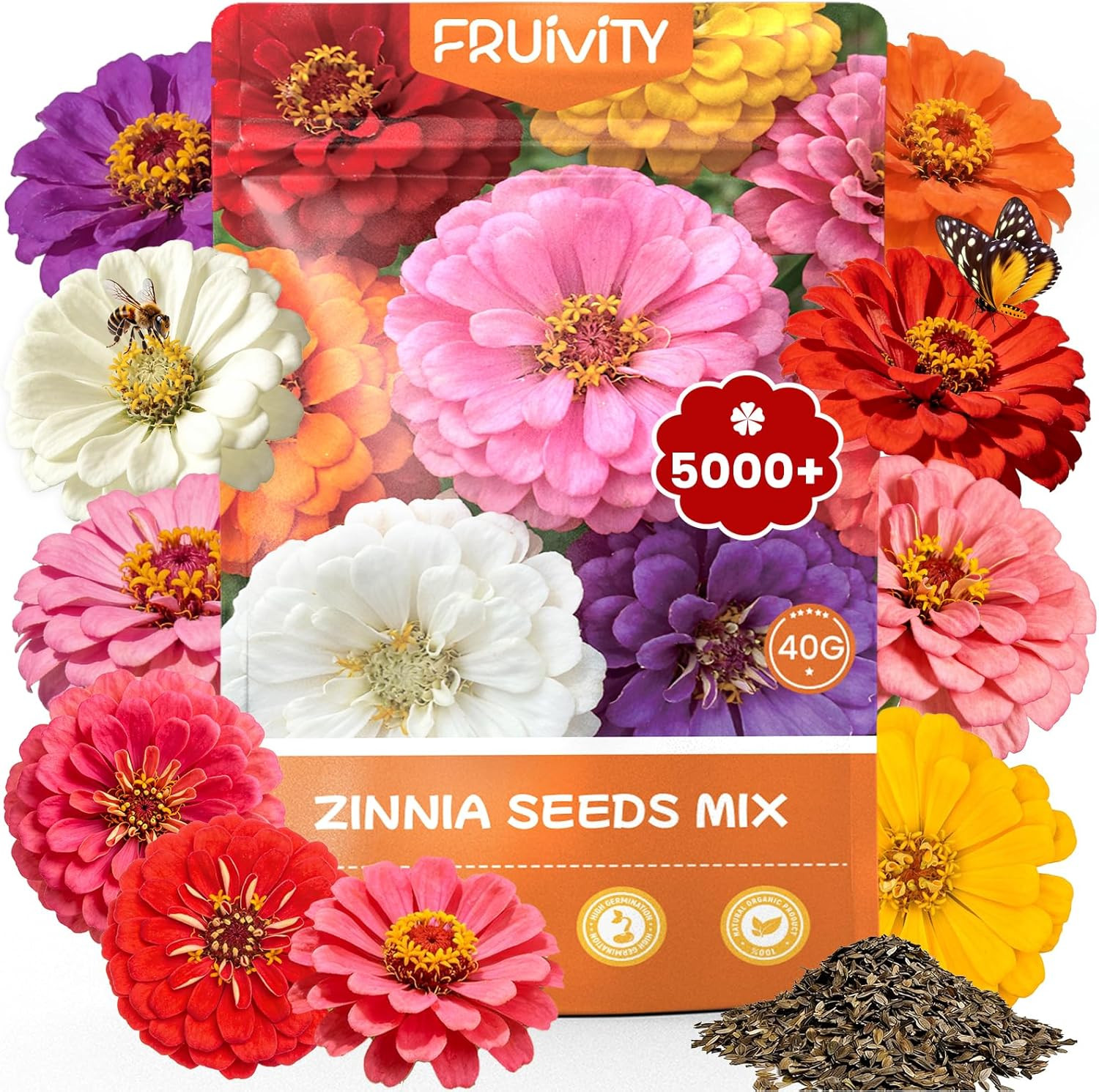 Zinnia Seeds for 2026 Planting, 5000+ Flowers Seeds, 7 Vibrant Colors Mix & Larg
