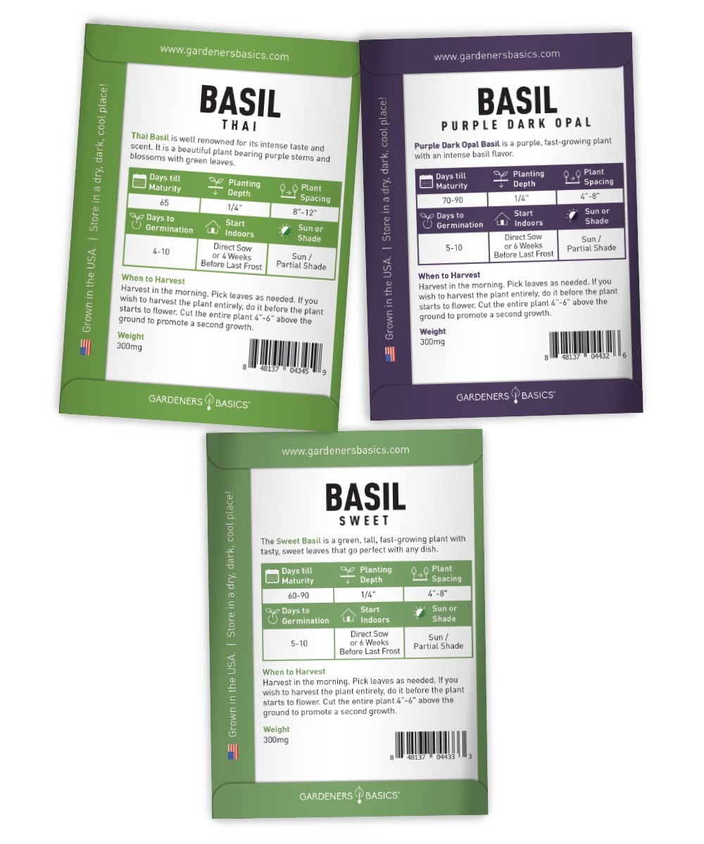 , Basil Seeds for Planting Home Garden Herbs – 5 Variety Herb Pack Thai, Lemo…