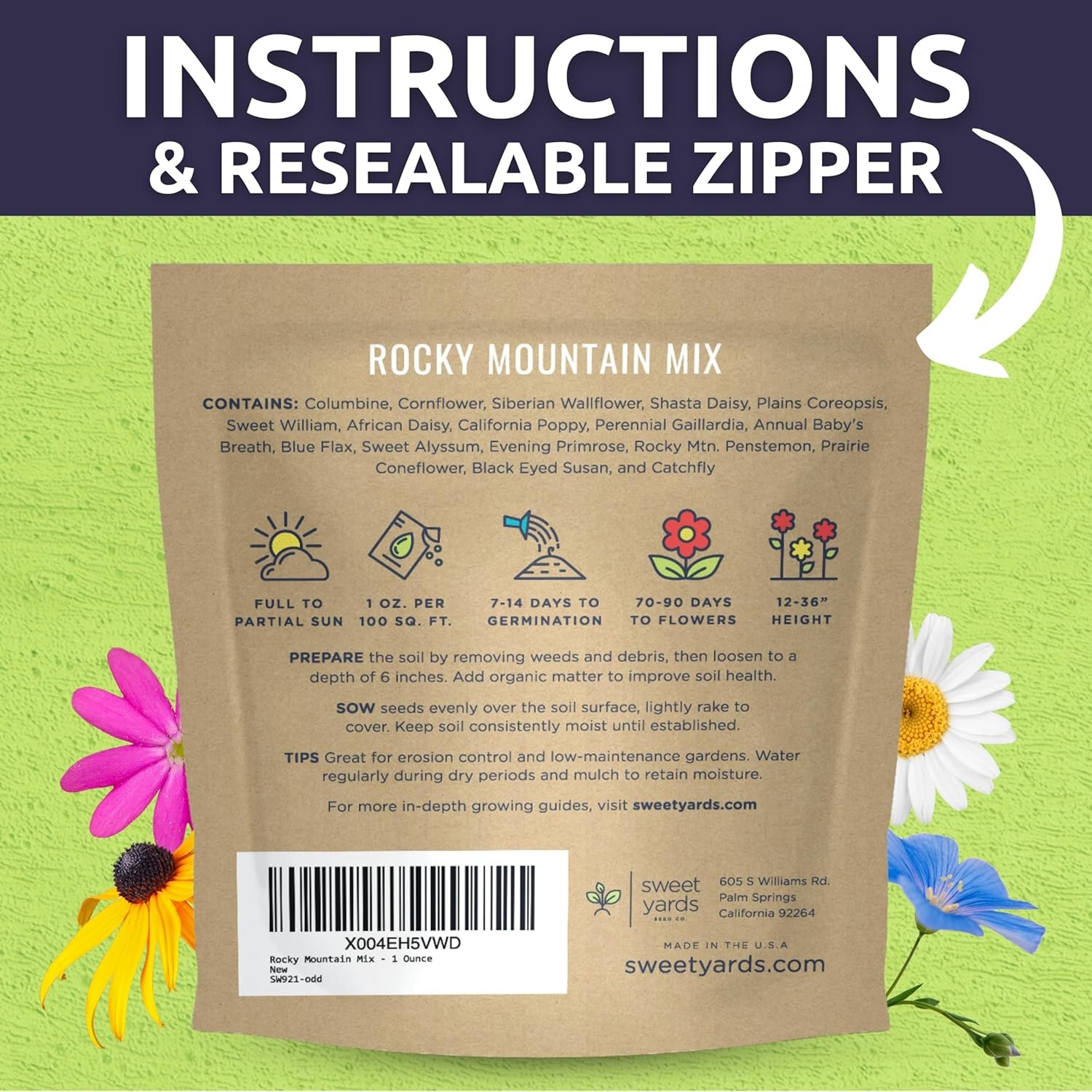 25,000 Non-GMO Rocky Mountain Flower Seeds – Large Regional Seed Mix