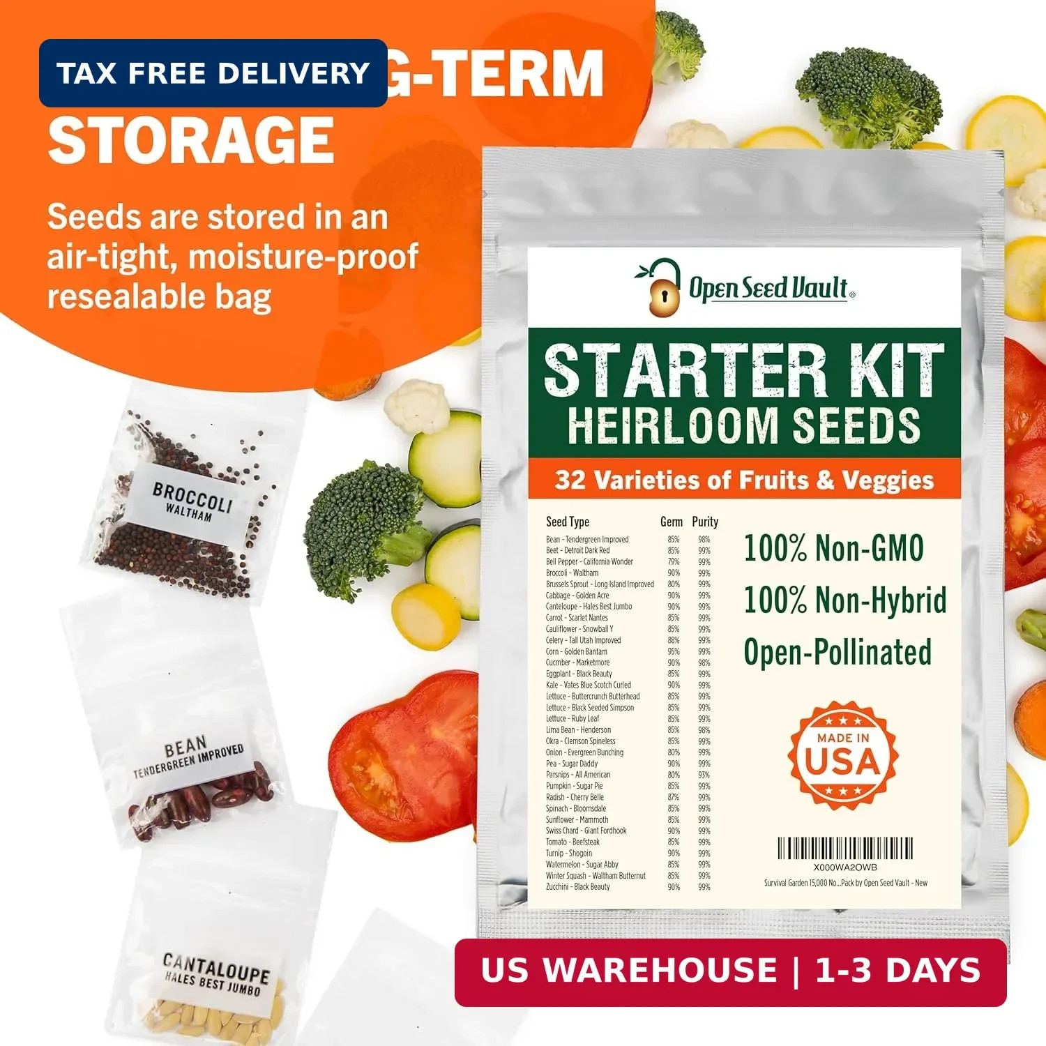 Vegetable & Fruit Seeds | 32 Individual Packs | 2026 Season | Non-GMO, High Yiel