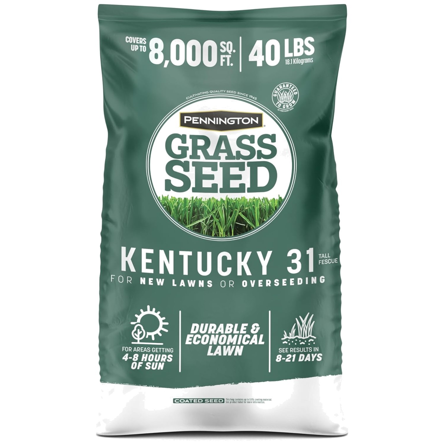 Durable Kentucky 31 Tall Fescue Penkoted Seed 40 lbs