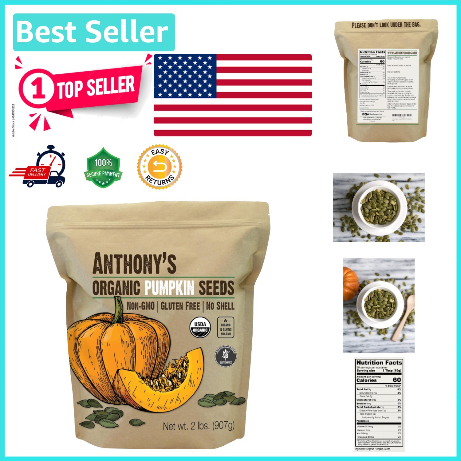 Raw Organic Pumpkin Seeds, 2 lb – Perfect for Salads, Gluten Free & Non-GMO