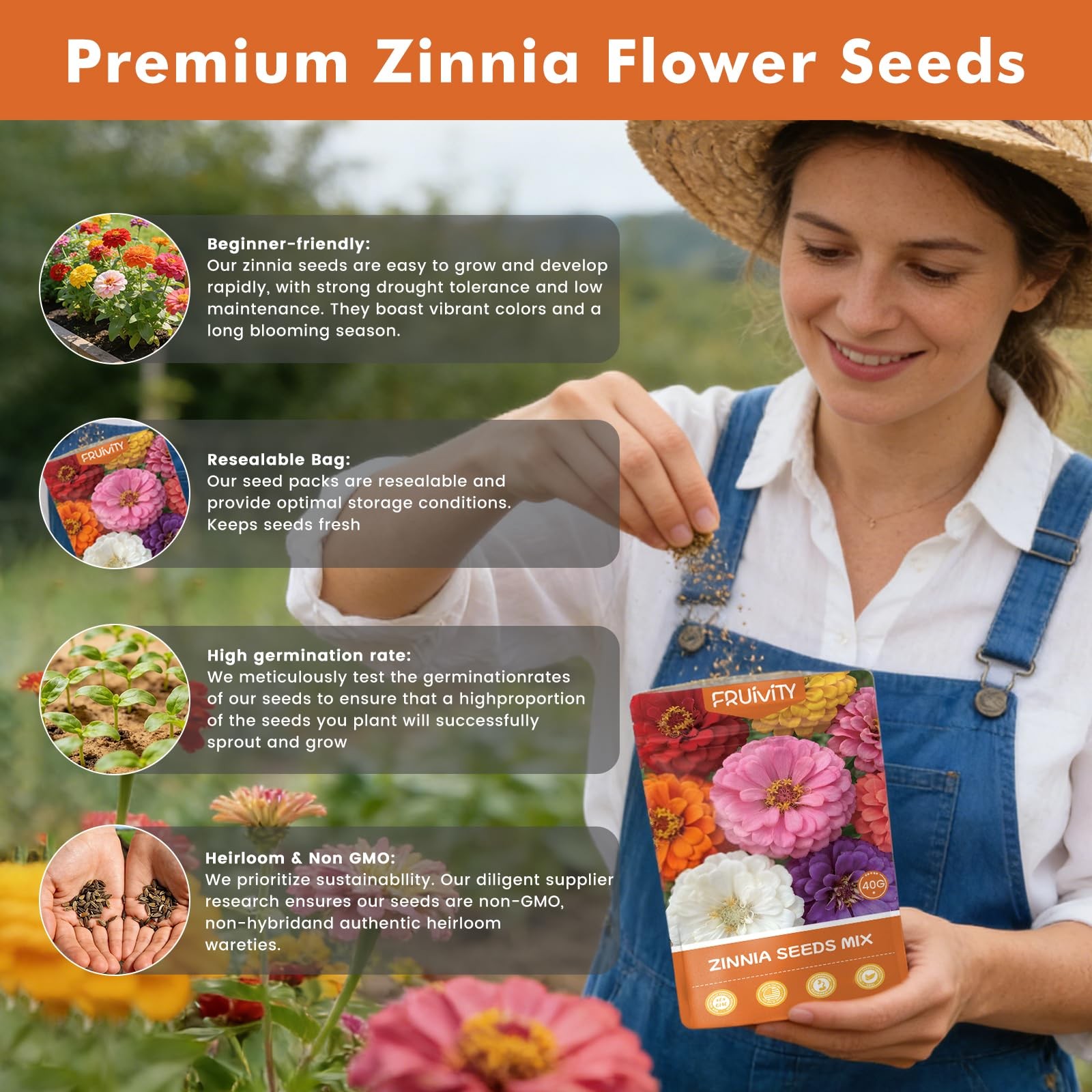 Fruivity Zinnia Seeds for 2026 Planting 5000 Flowers Seeds 7 Vibrant Colors Mix